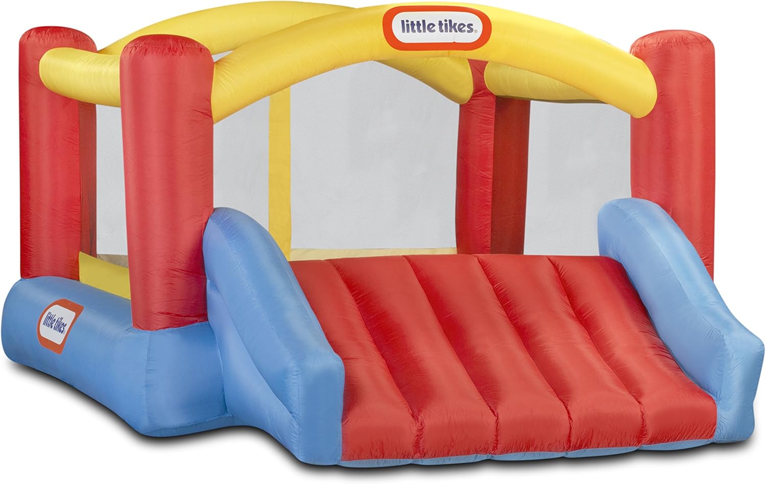 Little Tikes Jump 'n Slide Castillo Hinchable - con Paredes en Malla para Uso Exterior - Incluye Funda, Compresor y Parches de reparación - Edad: 3+ años, Exclusivo en Amazon