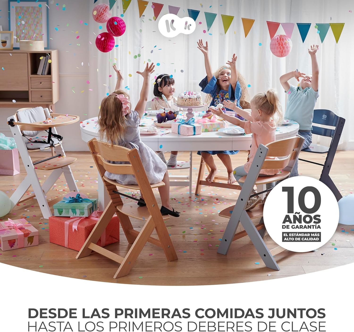 kk Kinderkraft ENOCK Cadeira alta bebé de madeira, infantil, portátil, para crianças, cadeira alta evolutiva, ergonómica, com acessórios, barreira e bandeja, madeira natural
