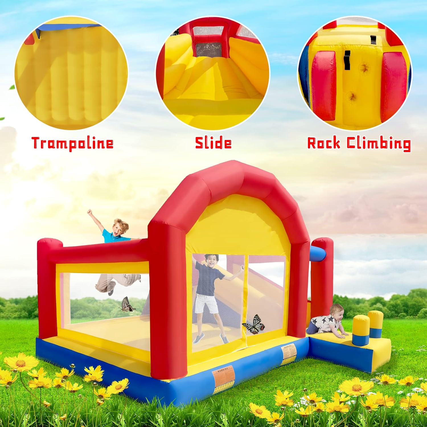 Ballsea Castillo Inflable XXL - Gran Castillo Hinchable con trampolín, tobogán y Pared de Escalada (sin soplador)