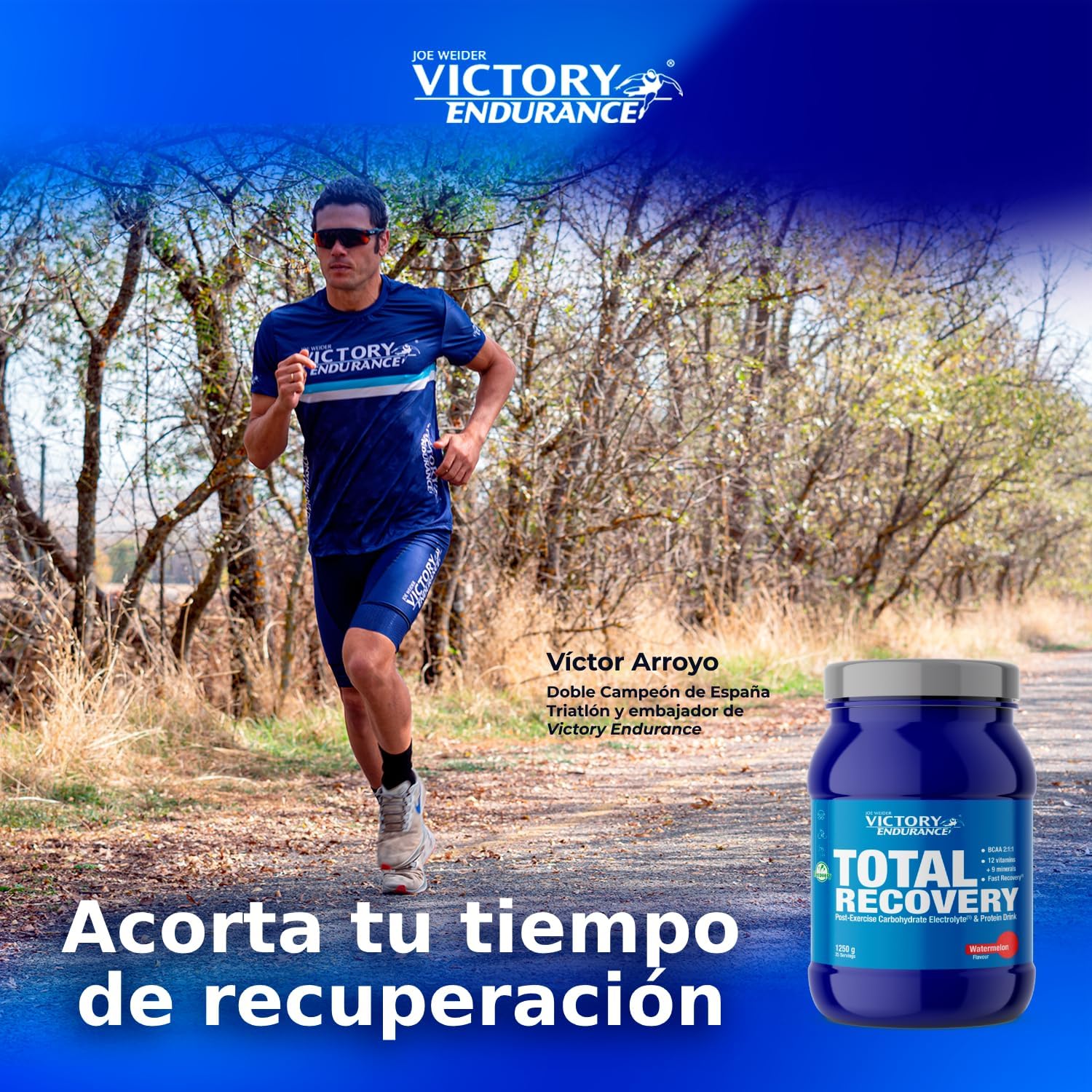 Victory Endurance Total Recovery (1250 g) sabor melancia, preparado para beber pós-treino de hidratos e proteínas, com BCAA 2:1:1, 12 vitaminas e 9 minerais, recuperação rápida