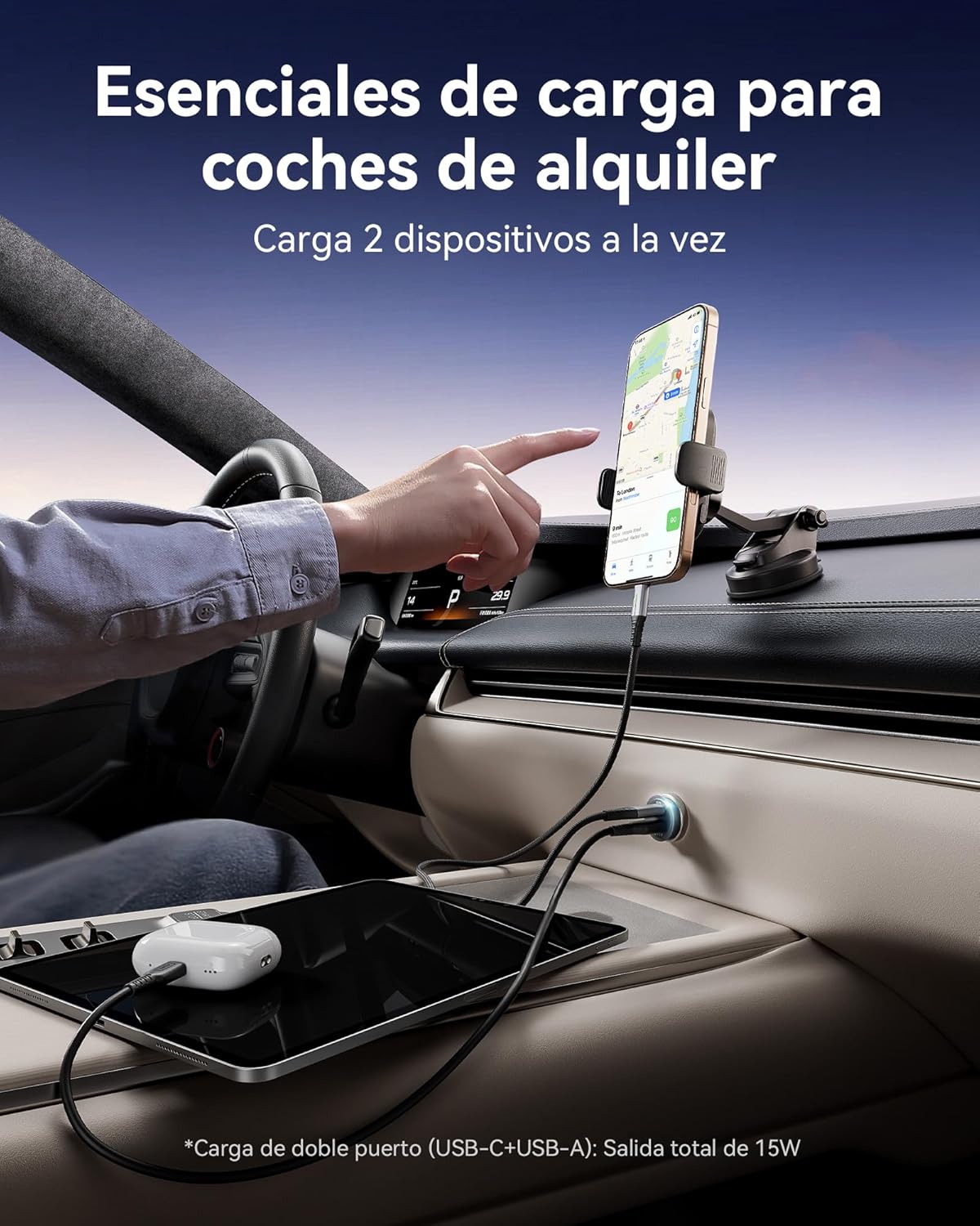 INIU Cargador Coche Carga Rápida, 60W Total [USB C 30W+USB A 30W] PD & QC3.0 Car Charger+[1m] 100W Cable, USB C Cargador Mechero Coche para Movil iPhone 16 15 14 Pro MAX iPad Samsung S25 Huawei LG