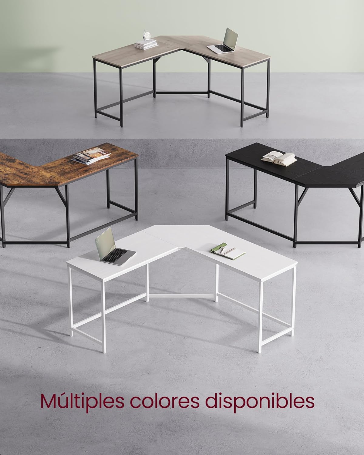 VASAGLE Escritório de canto, mesa em forma de L, 149 x 149 x 76 cm, economiza espaço, escritório em casa, jogos, branco Bordo LWD073W01