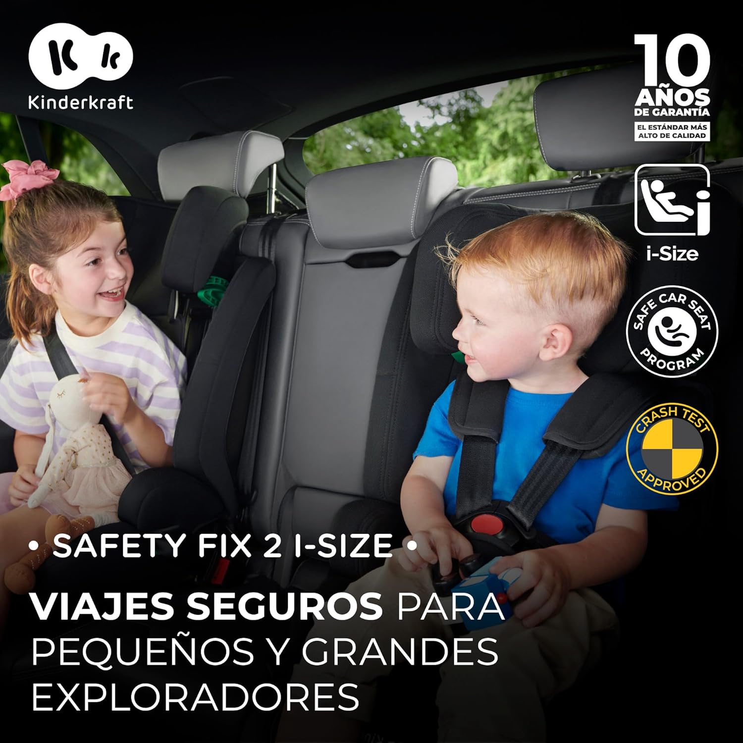 Kinderkraft SAFETY FIX 2 I-SIZE 75-150 cm Cadeira de carro grupo 1 2 3 isofix, assento largo e macio para criança, arnês interior de 5 pontos, ajuste de apoio, redutor modular, preto