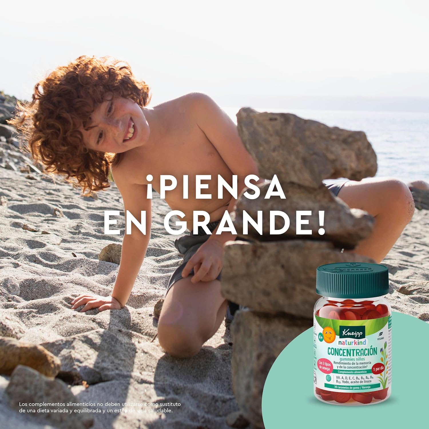 Kneipp Gummies Concentração para crianças, vitaminas A, D, E, C B3, B5, B6, B12, ácido fólico, íodo, óleo de linhaça: Omega 3, 6 e 9, desempenho intelectual, sistema nervoso, sabor laranja, 30 Gomin.