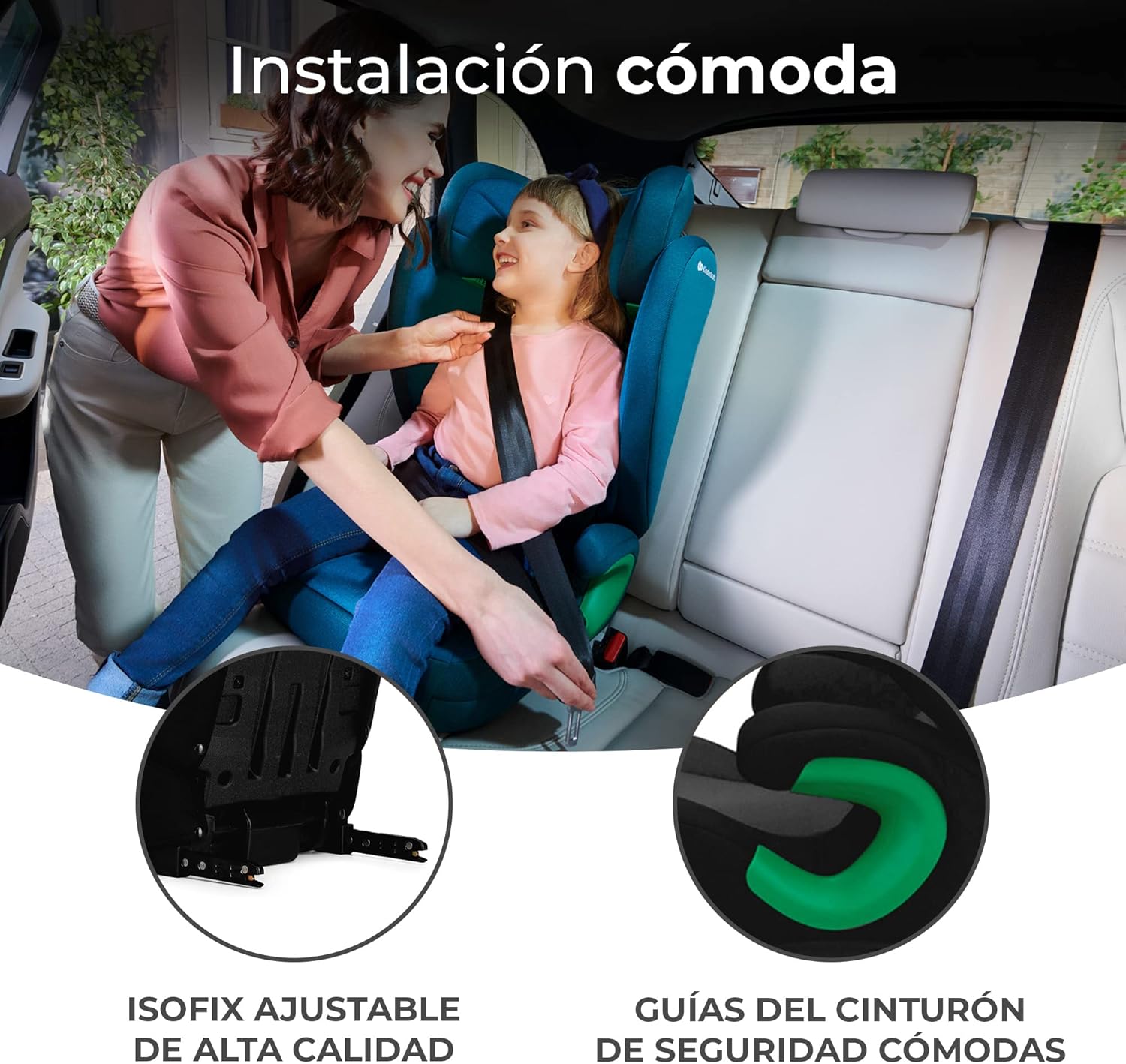 kk Kinderkraft JUNIOR FIX Cadeira carro Isofix, I-SIZE, cadeira carro para bebé e crianças, cinto, universal, grupo 2/3, de 15 a 36 kg, preto