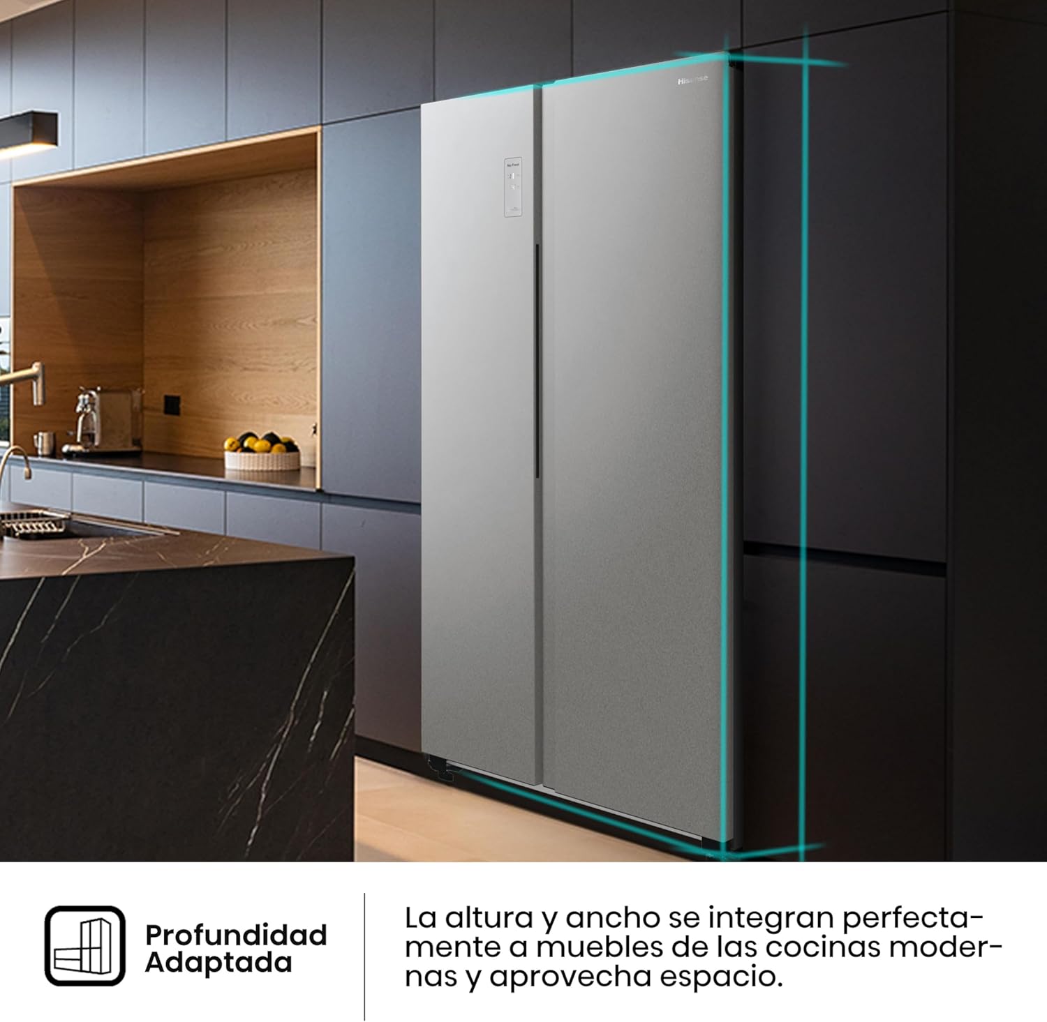 Hisense RS711N4ACE Frigorífico Side by Side, capacidade 547 l com 178,6 cm de altura, sem rost, super frio, alarme de porta aberta, modo de férias, Freezer Convert, baixo nível de ruído, classe E,