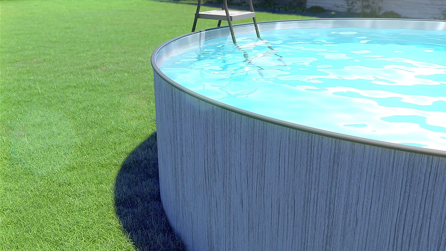 Steinbach Piscina de parede de aço New Splasher Secure 011002G, Ø 350 x 90 m, piscina redonda com aspeto de madeira, cinzento escuro e folha interior cinzenta, para até 7,800 litros de água, com