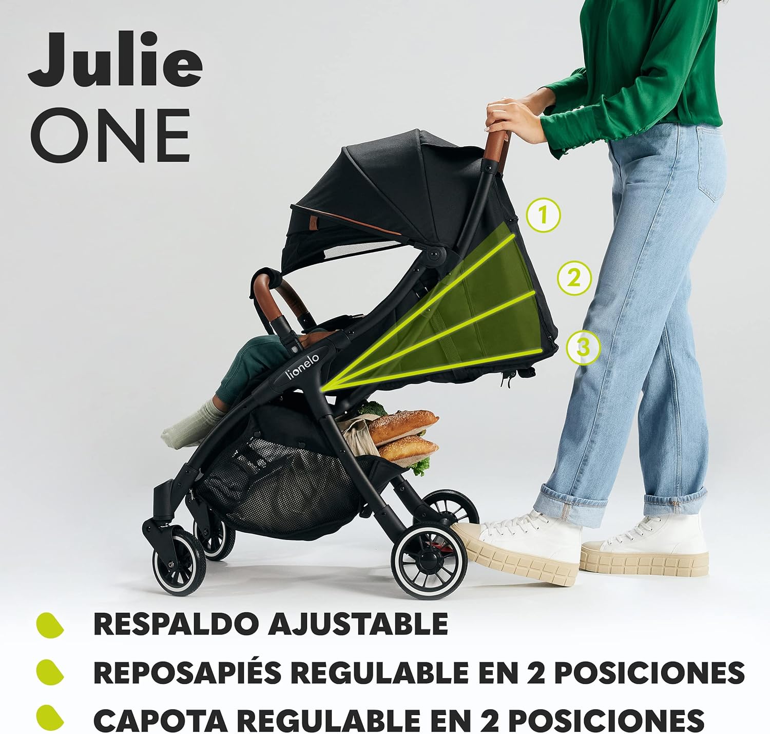 LIONELO Julie One Carrito 51 x 75 x 103 cm Para menores hasta 22kg 0-48M Regulación del respaldo Plegado sencillo Ruedas resistentes con amortizadores Cesta para compras