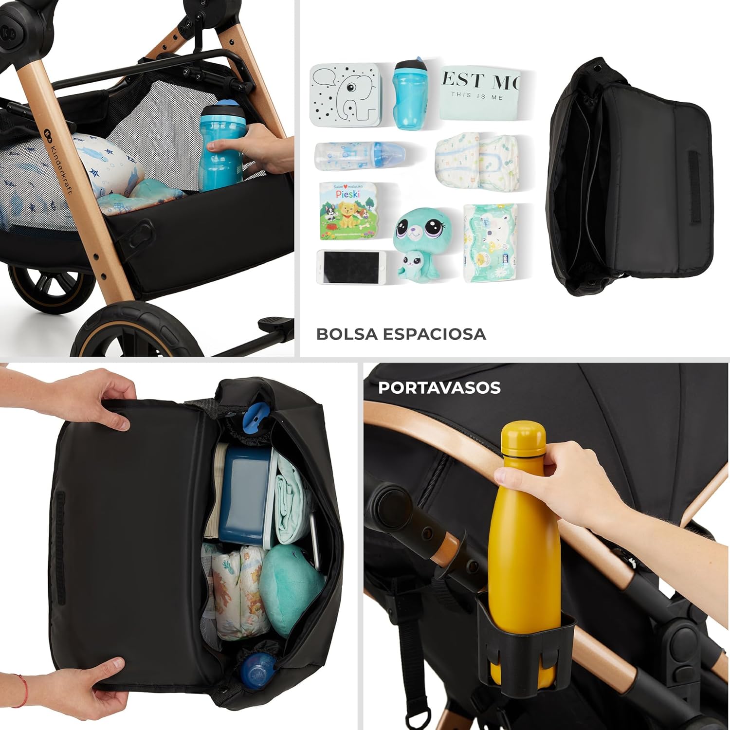 Kinderkraft ESME Cadeira de carro 3 em 1 conjunto, com porta-bebés Mink PRO I-Size, sistema de viagem, carrinho para bebé, carrinho, dobrável, para recém-nascido até 4 anos, preto