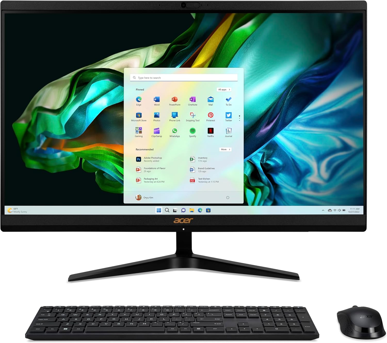 Acer Aspire C24-1800 All in One, monitor FullHD de 24" (Intel Core i5-12450H, 16 GB RAM, 512 GB SSD, Intel Iris Xe Graphics, Windows 11 Home), preto, teclado QWERTY espanhol e rato Sem fios