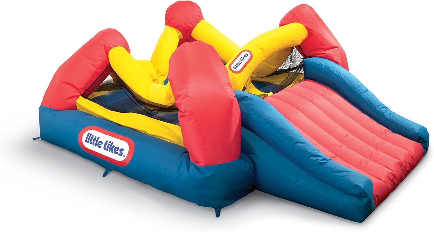 Little Tikes Jump 'n Slide Castillo Hinchable - con Paredes en Malla para Uso Exterior - Incluye Funda, Compresor y Parches de reparación - Edad: 3+ años, Exclusivo en Amazon