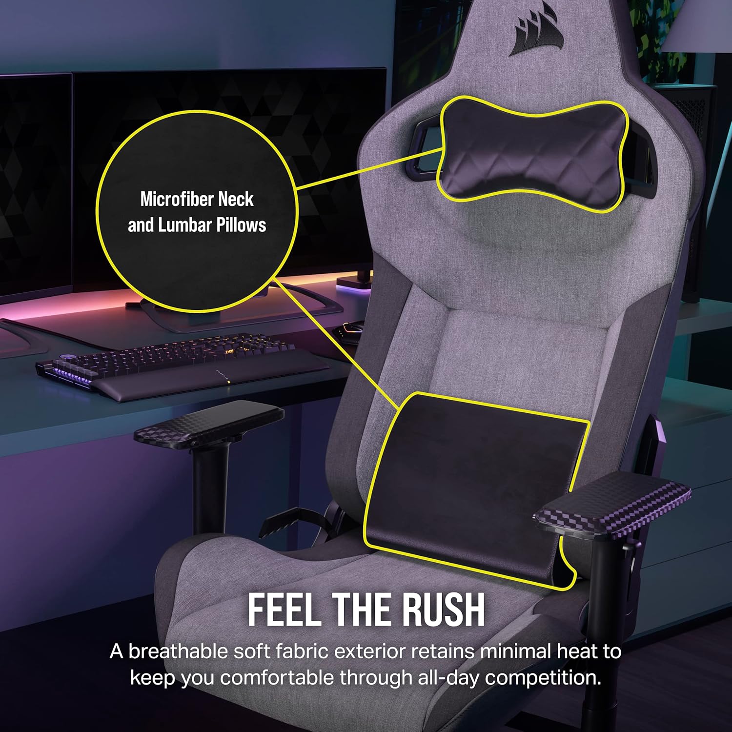 Corsair T3 Rush Cadeiras de Gamer, liga de aço, cinzento e antracite, tamanho único