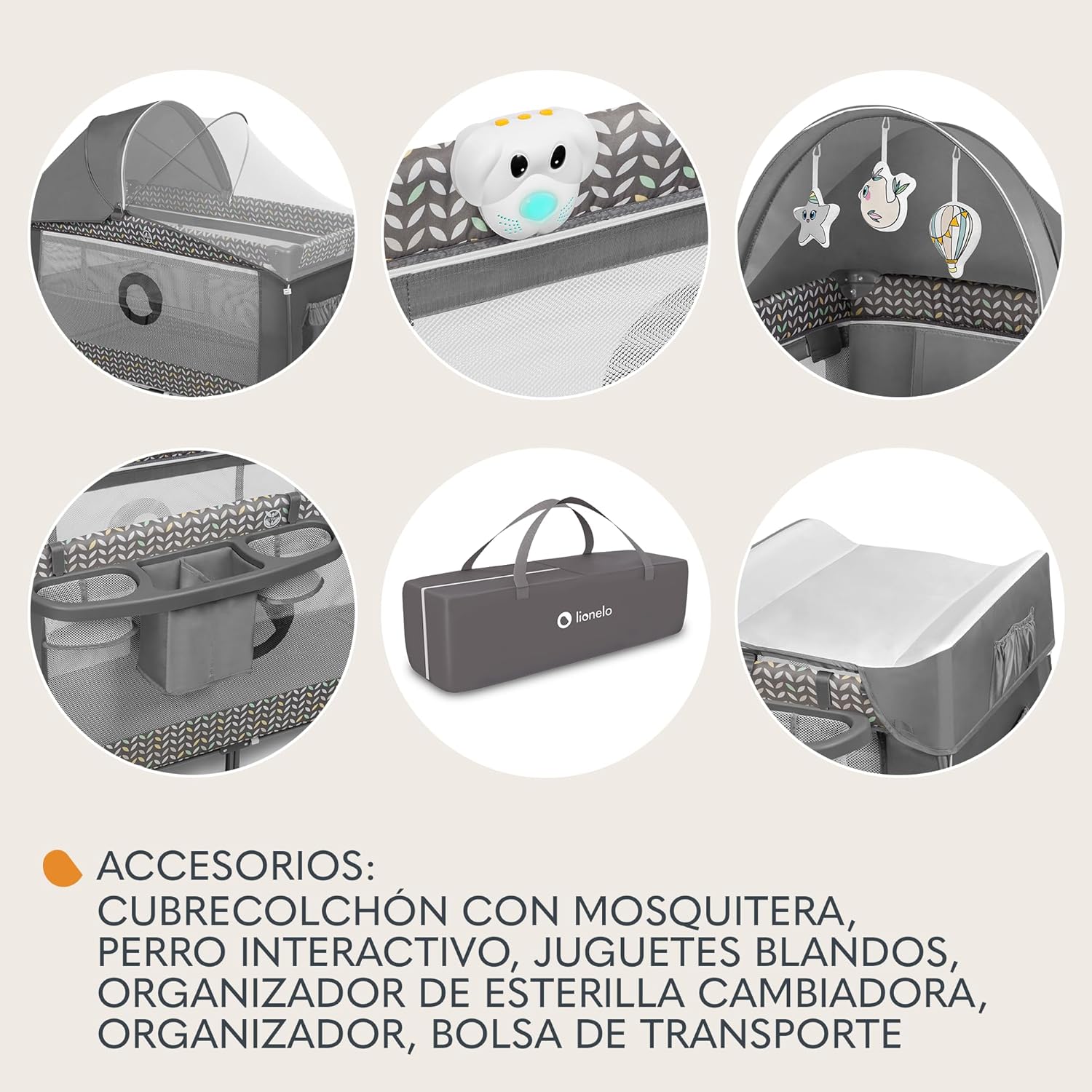 lionelo Sven Plus Berço de viagem para bebés 0-36 M para crianças até 15 kg função de trocador mosquiteira abertura lateral com fecho de correr ajuste de altura (cinzento)