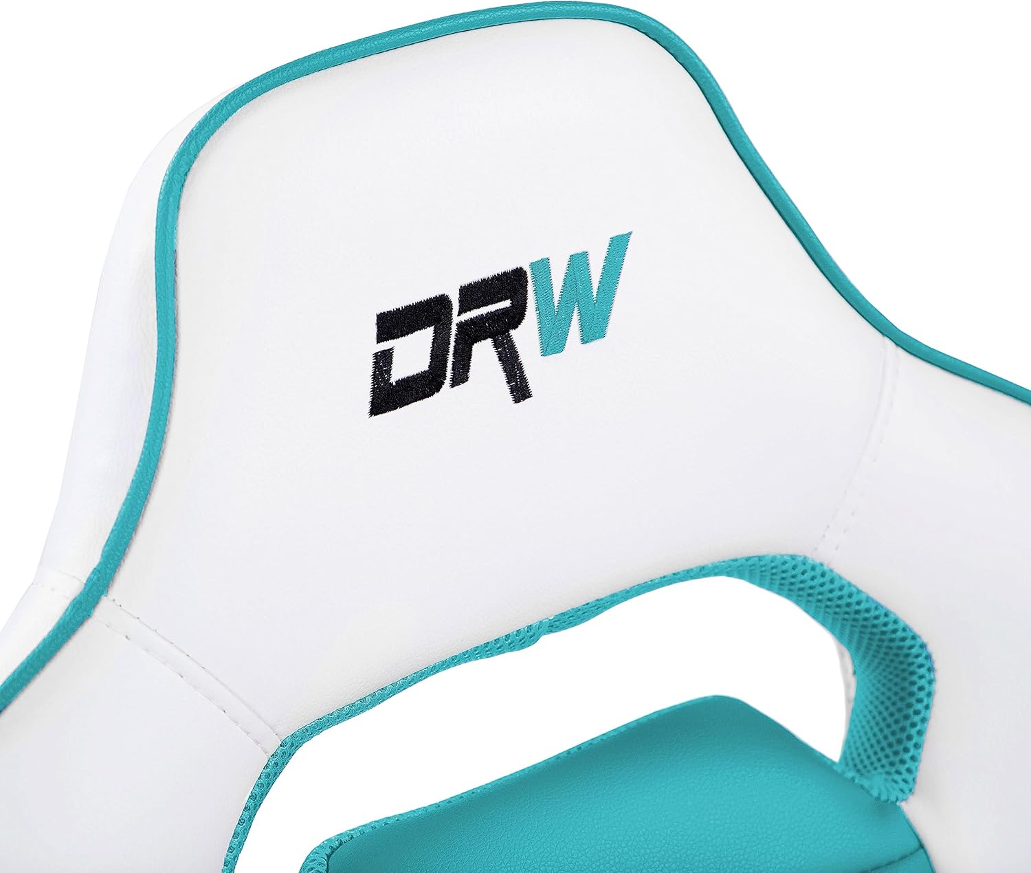 duehome | DRW, cadeira Gamer, cadeira de escritório, estúdio ou secretária, acabamento em silício pele branca e turquesa, medidas: 46,5 cm (largura) x 46 cm (comprimento) x 98-109,5 cm (altura)