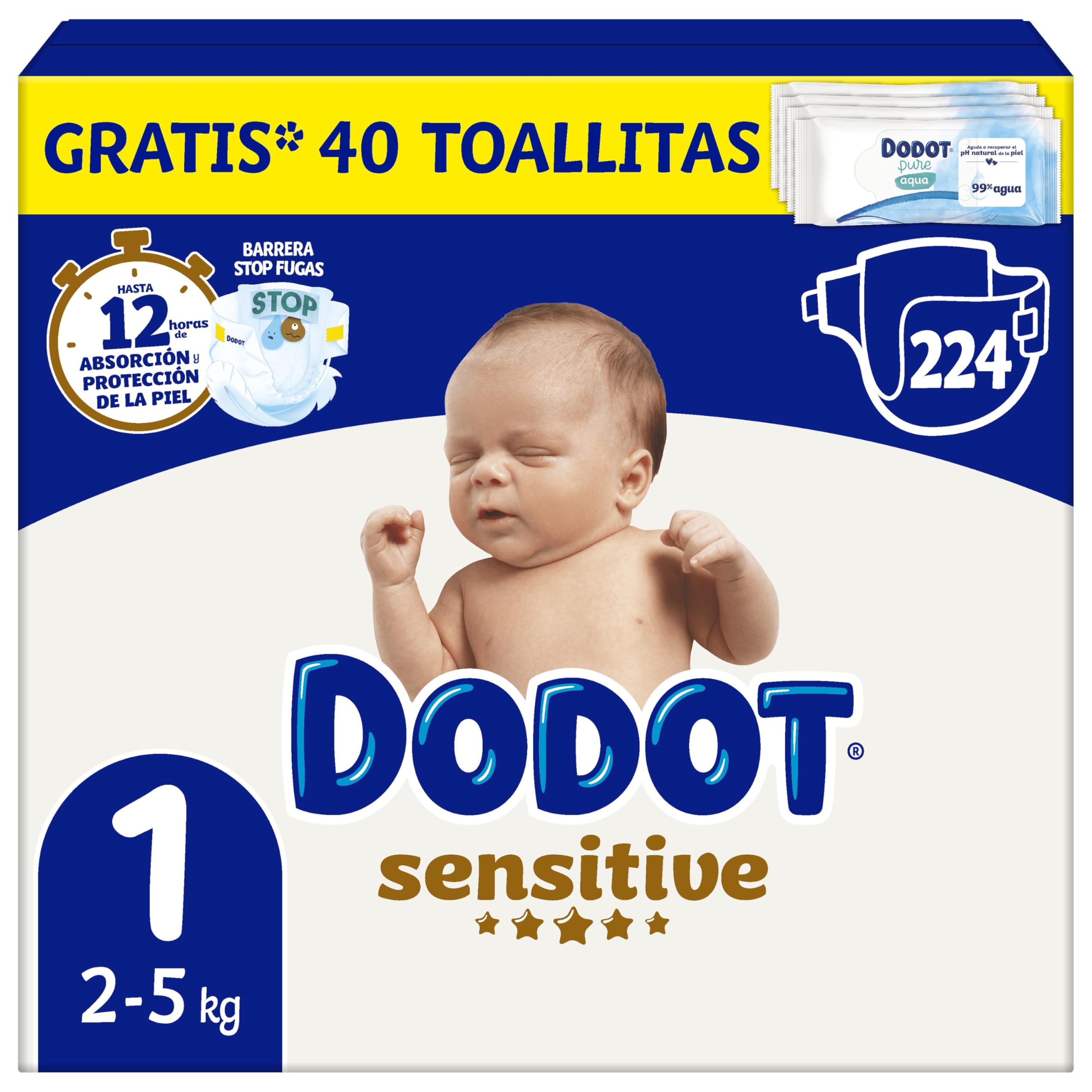 Dodot Pañales Bebé Sensitive, Talla 4 (9-14 kg), 192 Pañales + 4 Pants de Regalo, Hasta 12 h De Protección Antifugas y Cuidado de la Piel, Pack Mensual