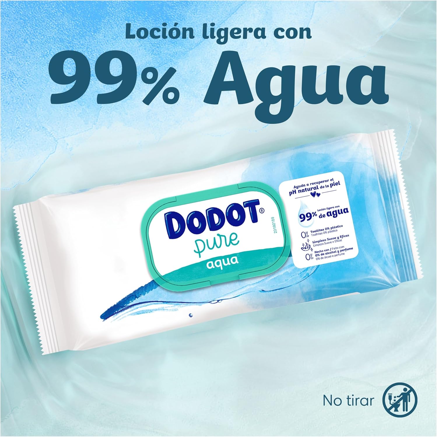 Dodot Toallitas Pure Aqua Para Bebé, 864 Toallitas (18 Packs de 48 Unidades), Ayuda A Restaurar El PH Natural De La Piel, 99% Agua, Sin plástico