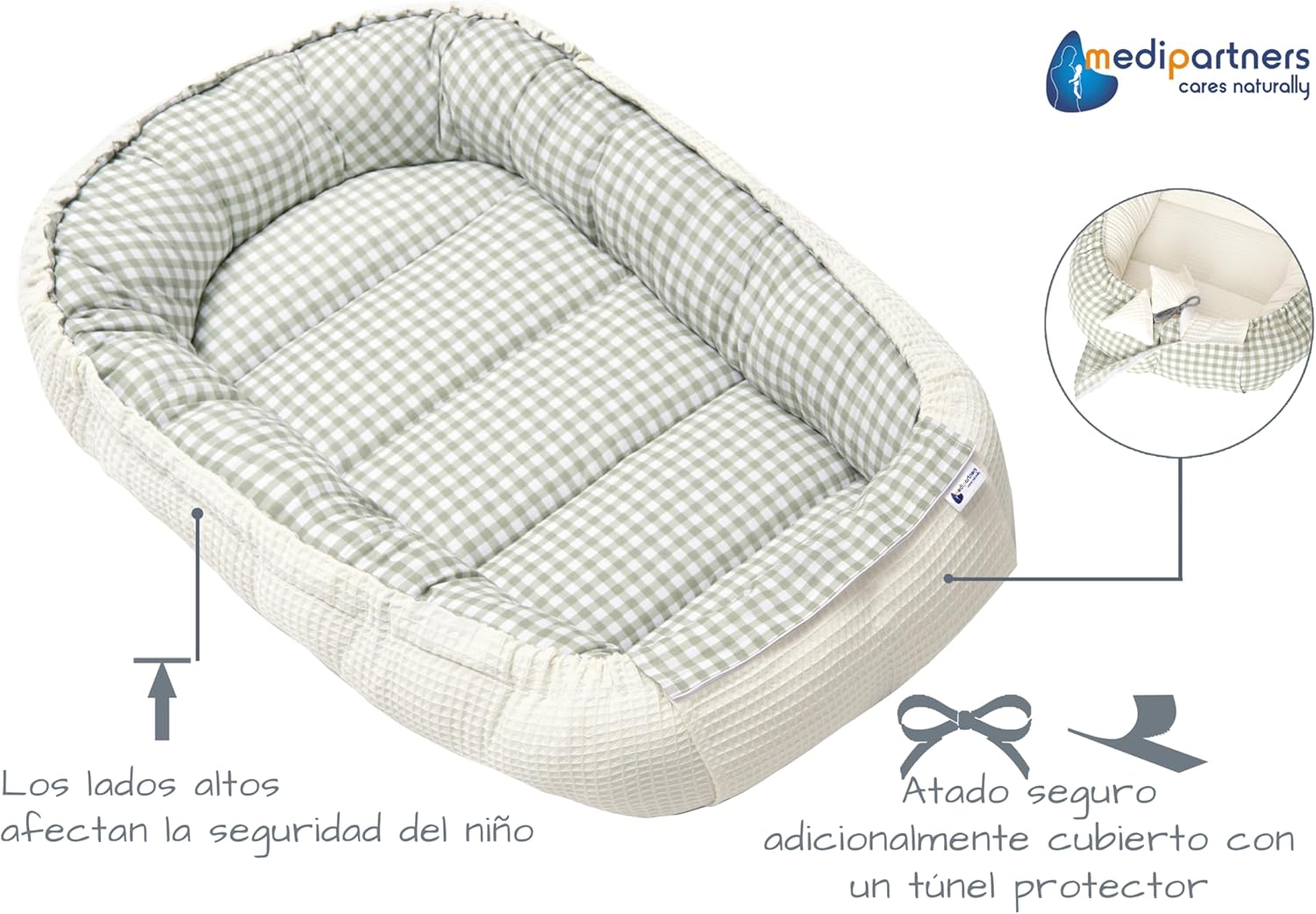 Medi Partners Ninho de bebé recém-nascido redutor de berço - 100 x 60 x 15 portátil ou de viagem de coleço anticólicas bilateral bebés 100 % algodão baú (quadros com azeitona ofre)