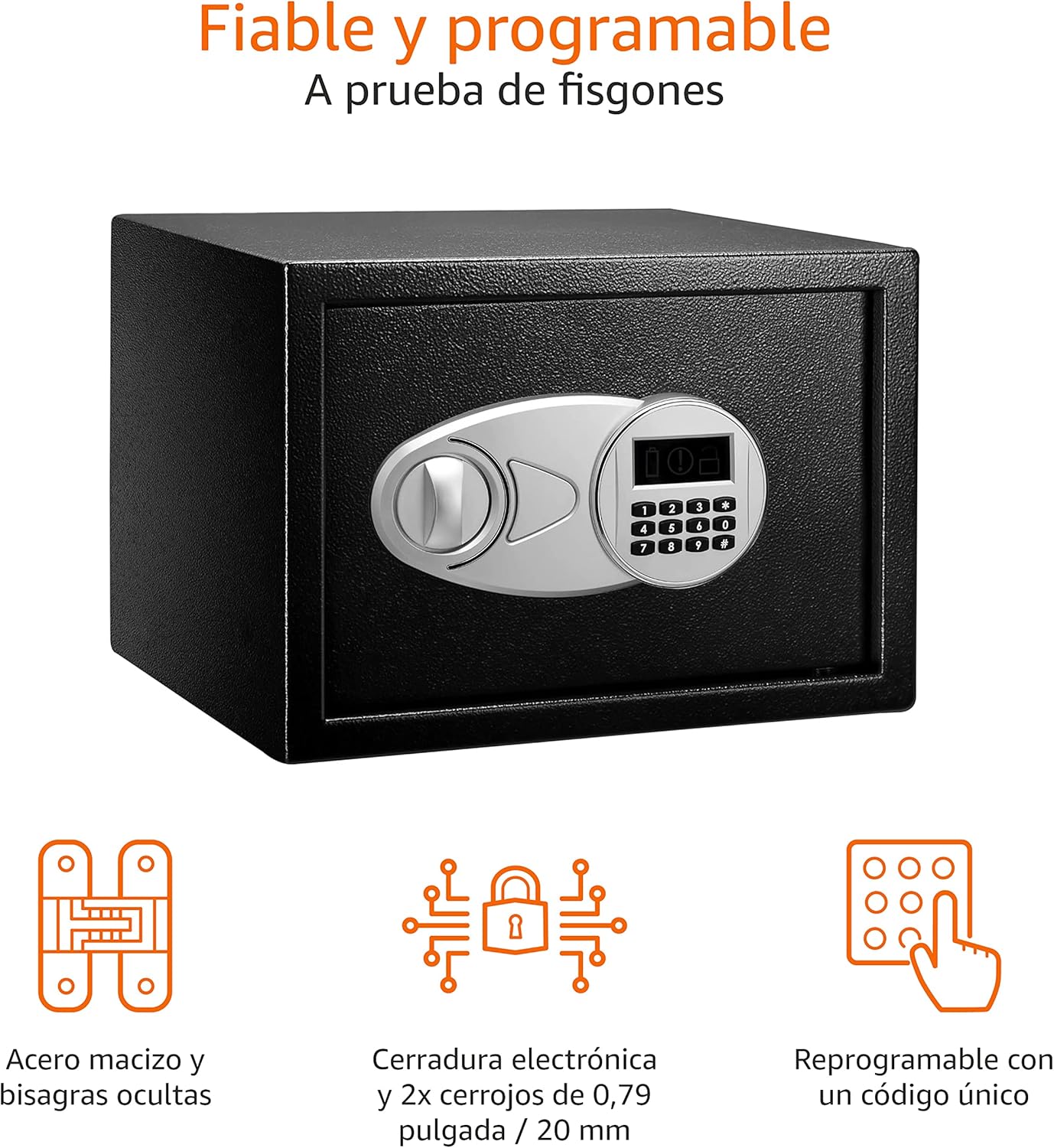 Amazon Basics Caja Fuerte de Seguridad de Acero con Cerradura con Teclado, Protege Dinero, Joyas, Documentos de identificación, 14 l, 35 cm x 25 cm x 25 cm, Color Negro
