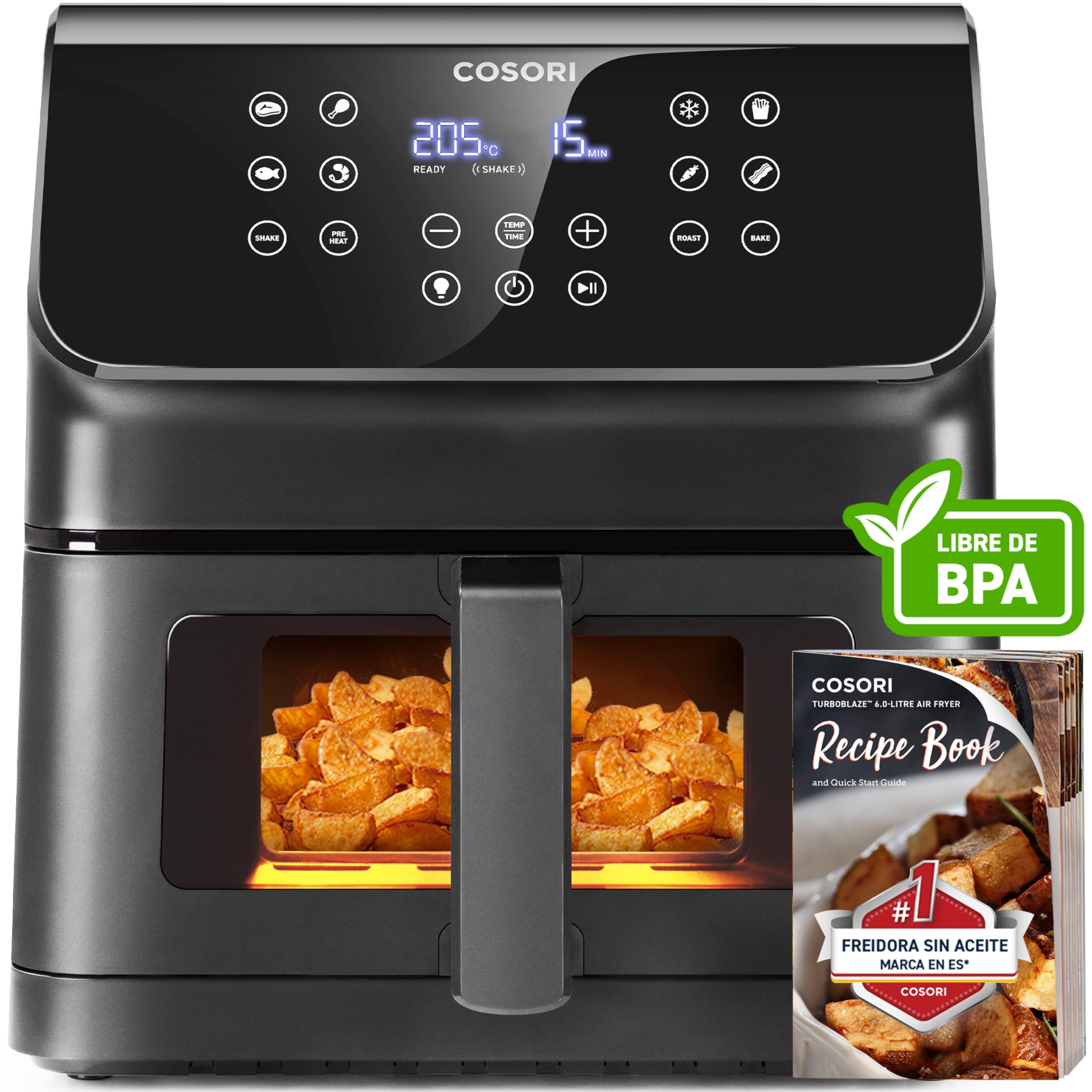 COSORI Fritadeira sem óleo 5,5 l, preto, branco e vermelho