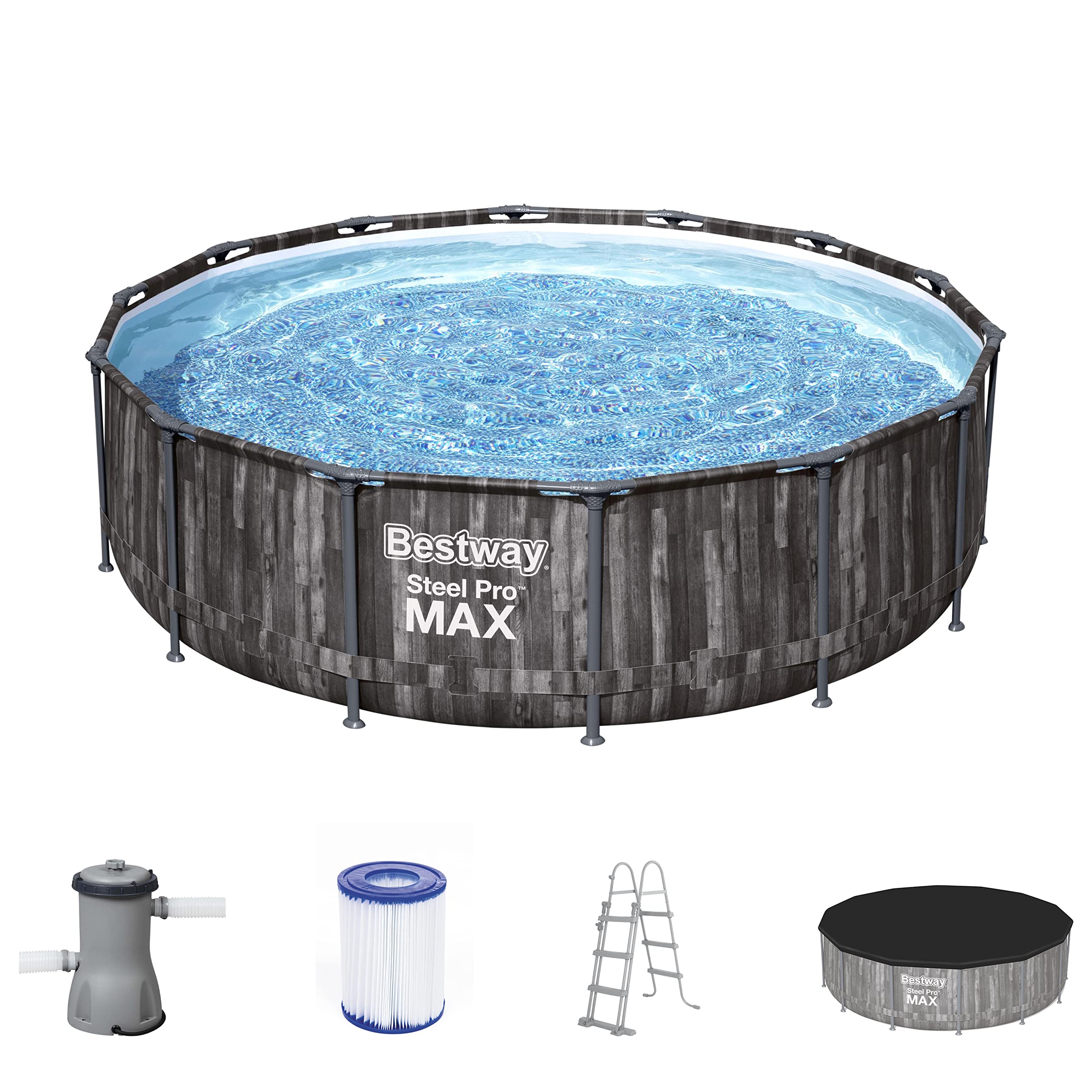 Bestway Steel Pro MAX Frame - Piscina Completa con Bomba de Filtro (diámetro 366 x 122 cm), Color Gris Claro