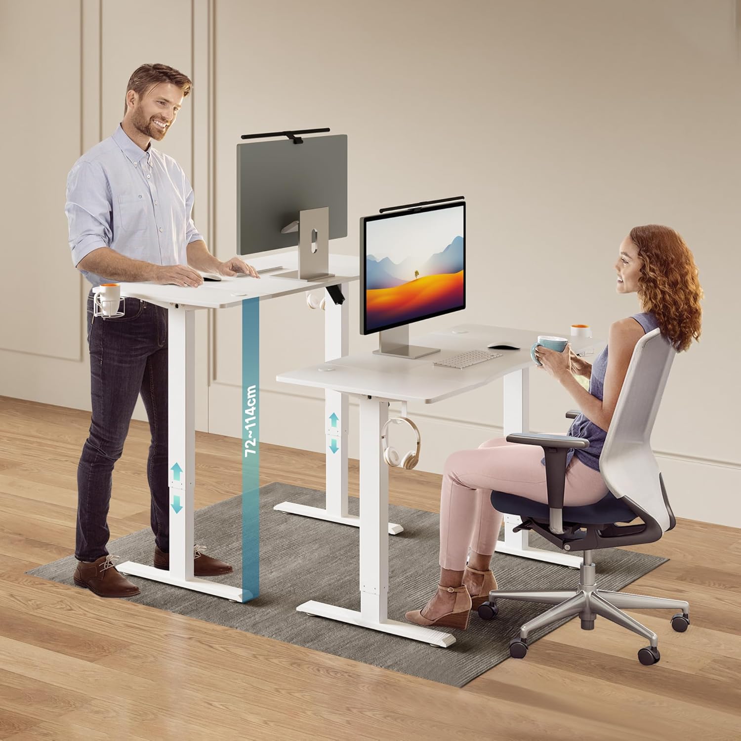 Mondeer Secretária sentada em pé, mesa elétrica regulável em altura 120 x 60 cm, com painel de controlo com funções de memórias para estudar quarto de trabalho, branco