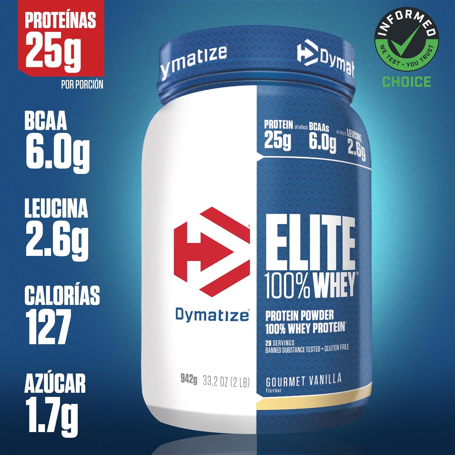 Dymatize Elite 100 % Whey Gourmet baunilha 932 g - Pulverizador de almofada adequada e baixo açúcar proteção de soro e BCAA