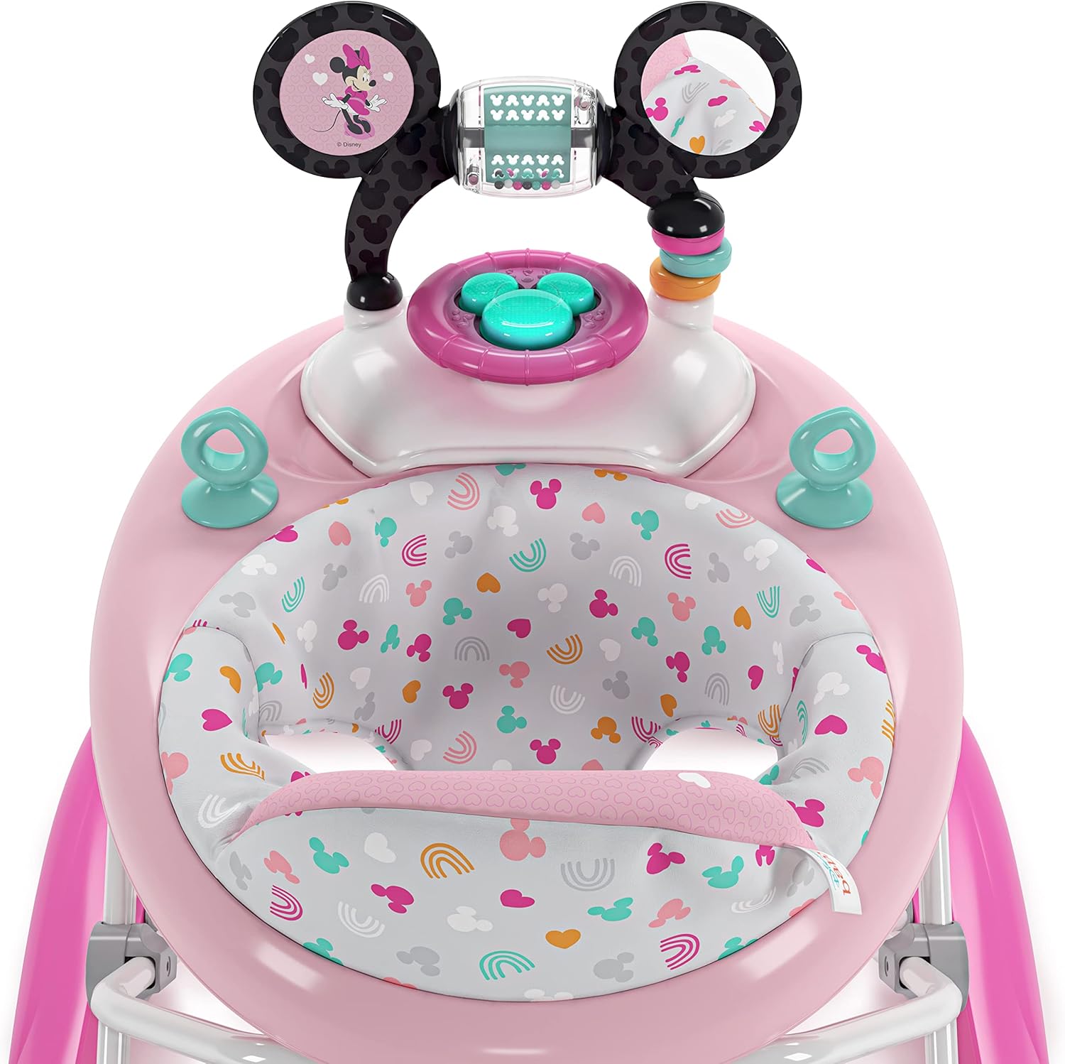 Bright Starts, Disney Baby Minnie Mouse, Tiny Trek, Forever Besties 2 em 1 andarilho com estação de jogos removível, luzes e músicas, altura ajustável, a partir dos 6 meses