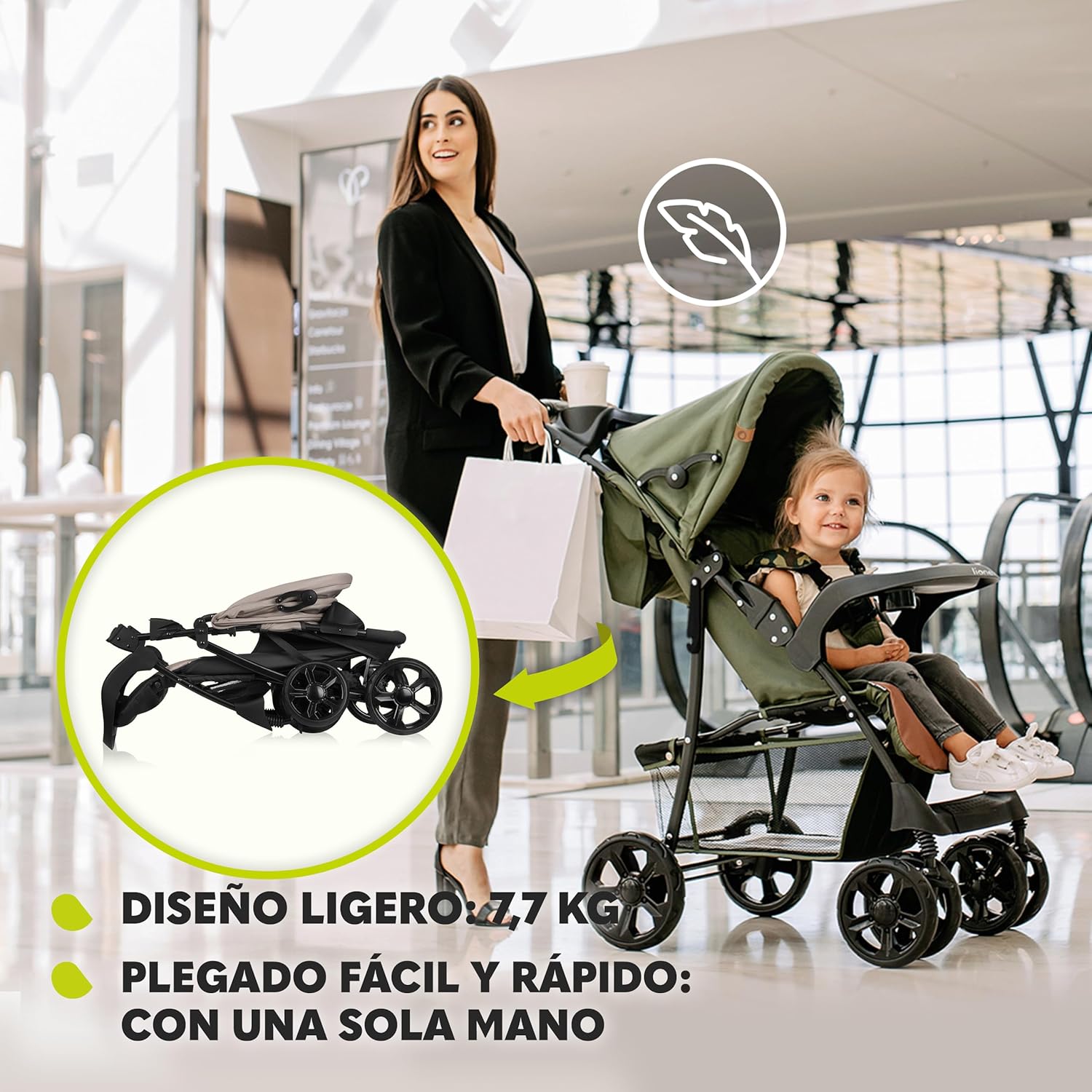 LIONELO Emma Plus Carrinho de passeio até 15 kg 6-36 M encosto ajustável cinto de segurança de 5 pontos capuz profundo organizador para pais