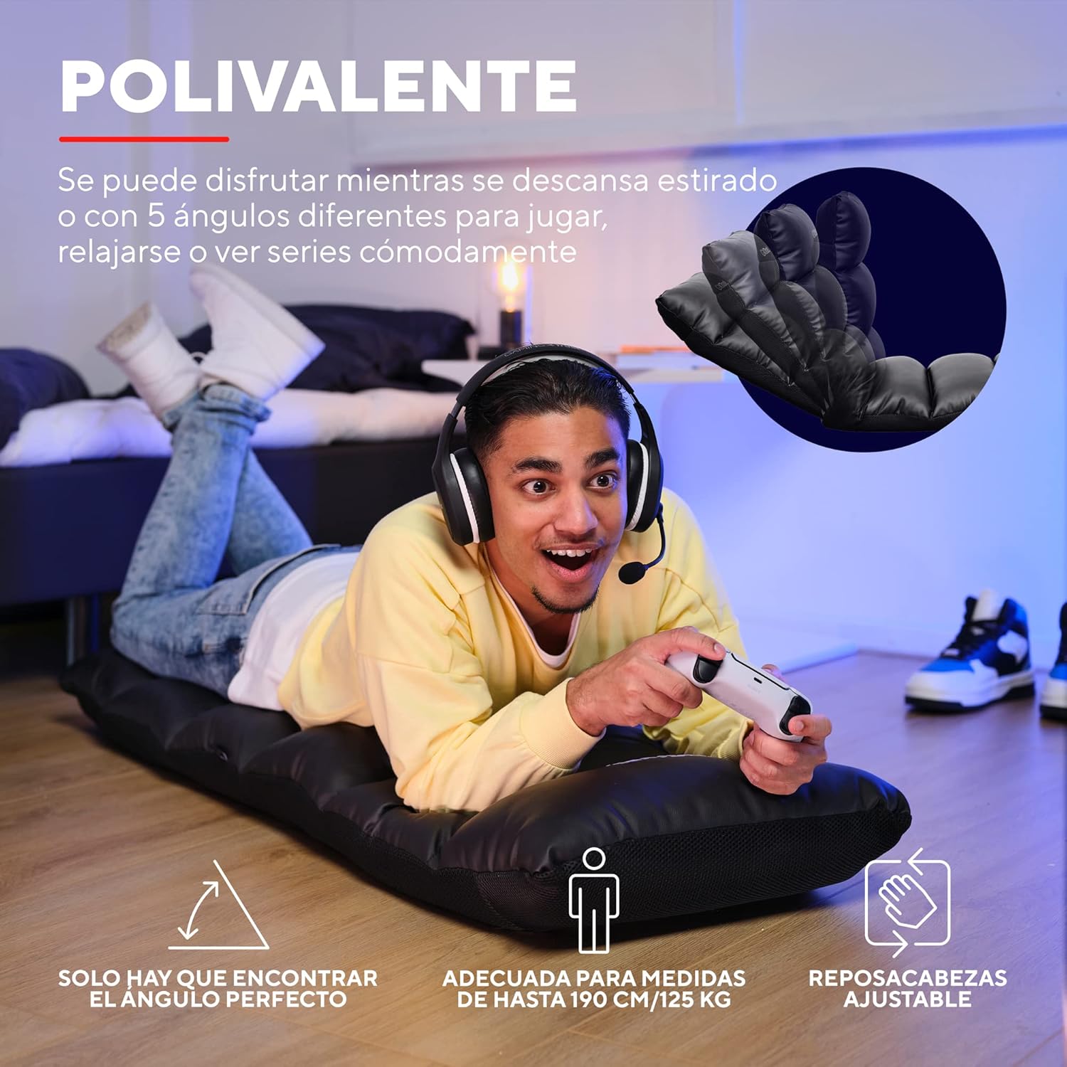 Trust Gaming GXT 718 Rayzee Silla Gaming Plegable, Cojin de Suelo Para Consolas, Respaldo Ajustable, Peso de Hasta 125 kg, Silla Gamer para Niño, Juegos, Lectura, Relax, TV - Negro
