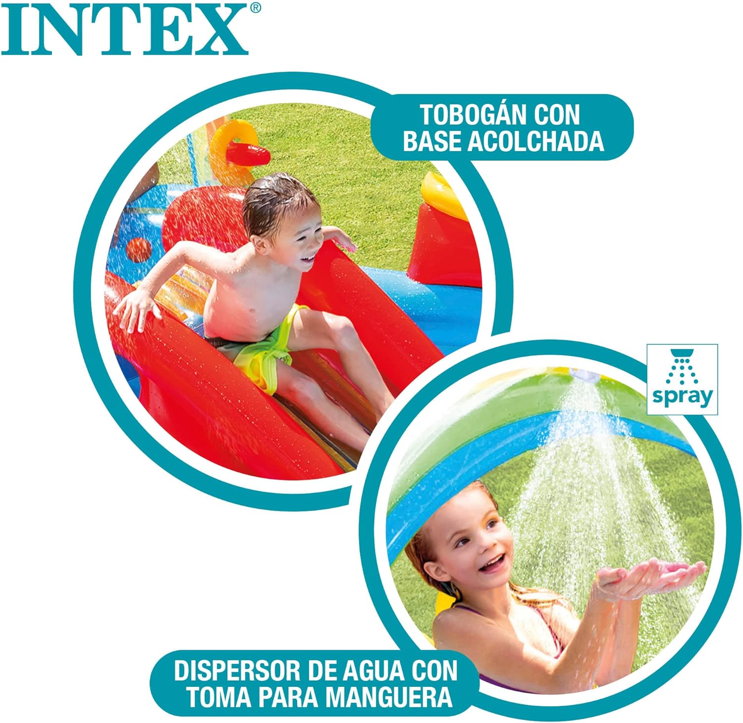 Intex 57453NP — Piscina insuflável com atividades arco-íris 297 x 193 x 135 cm, 206 e 175 litros