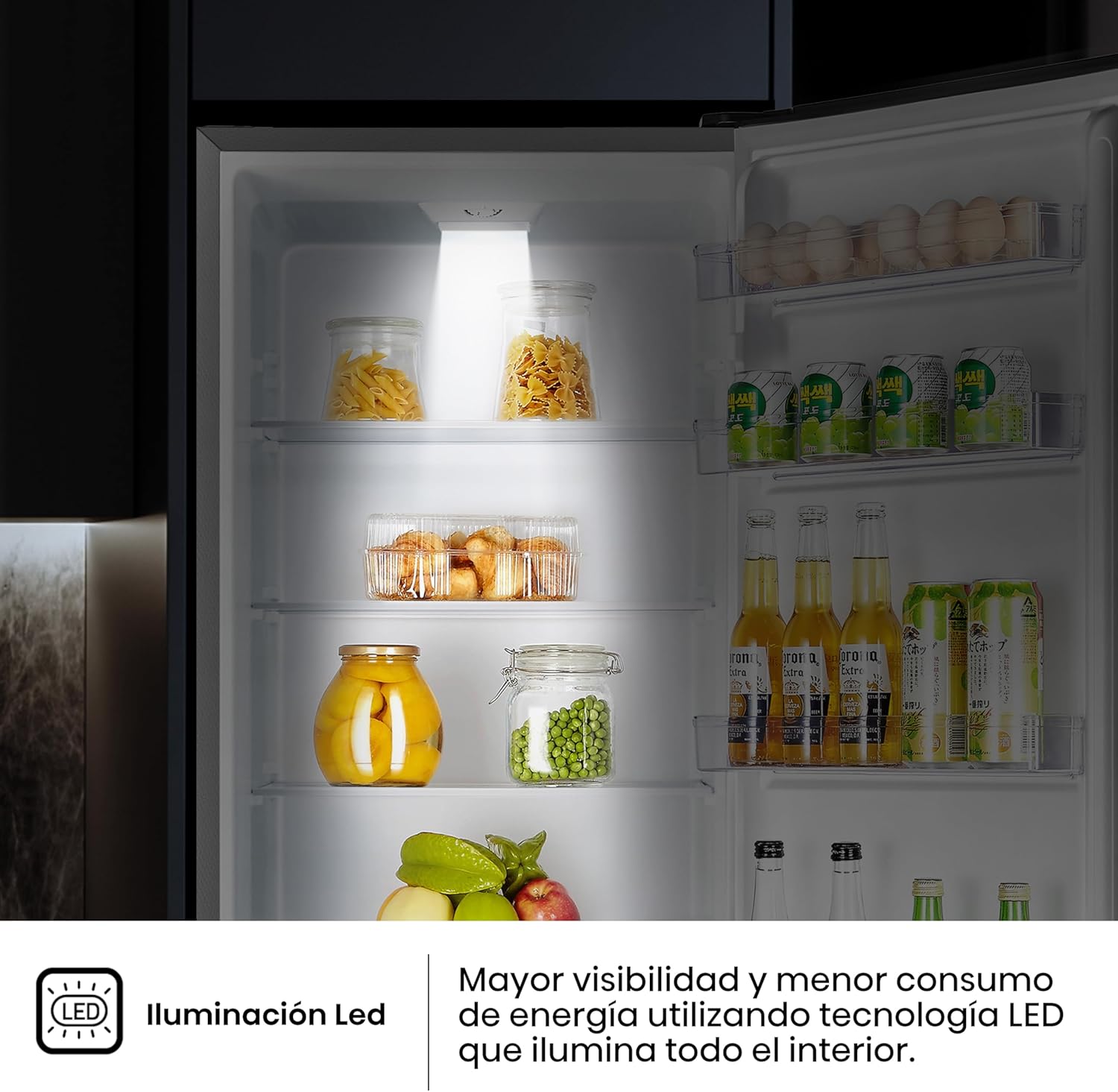 Hisense RB343D4CDE Frigorífico combinado cíclico, 269 l, classe E, largura 55 cm x altura 180 cm, porta reversível, abertura de portas de 90º, iluminação LED, gavetas frutas e legumes, grande