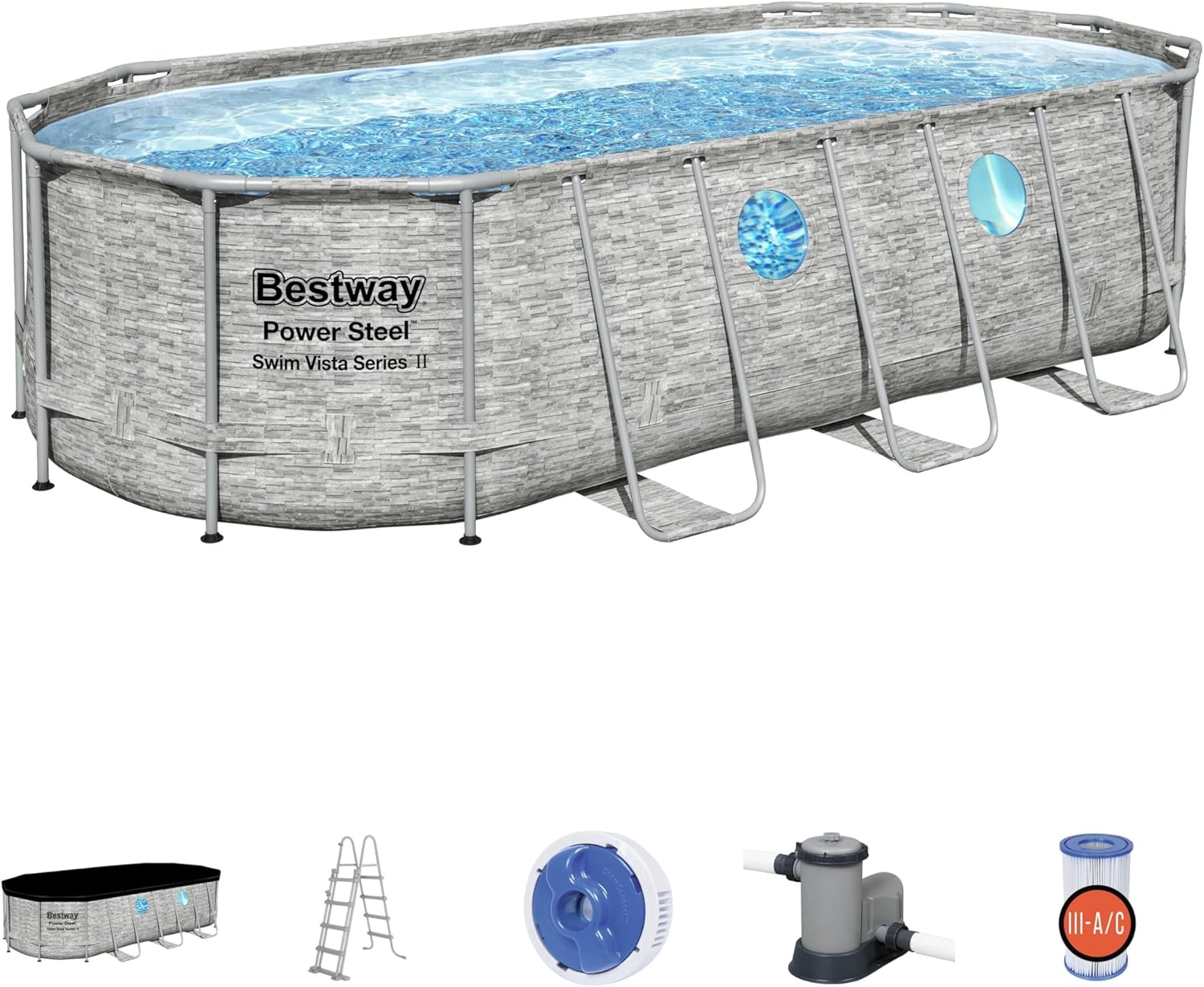 Bestway 56716-4 Set piscina Fuori Terra Power Steel Swim vista série oval da 549 x 274 x 122 cm