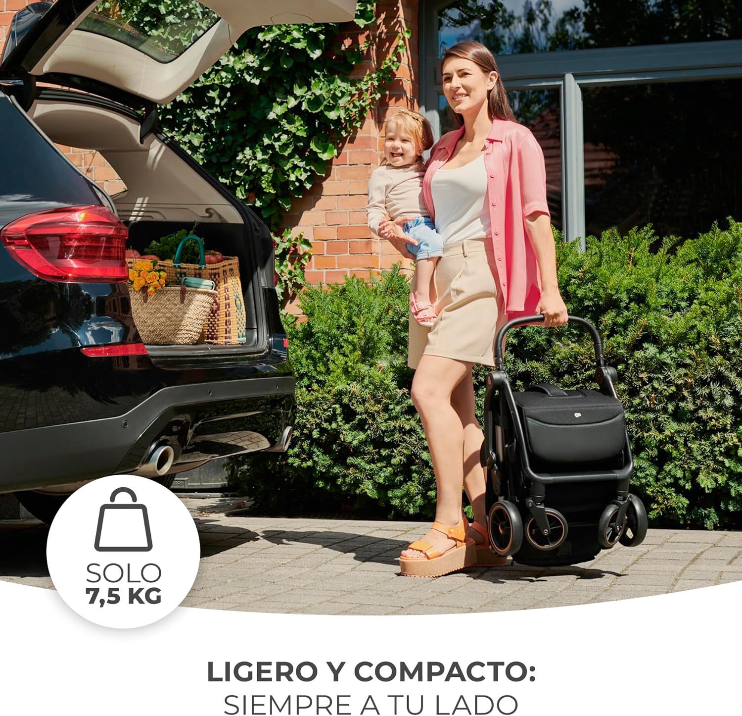 Kinderkraft APINO Cadeira de passeio para bebé, carrinho, carrinho de bebé, carro FOLDING, dobrável automático, posição reclinada, posição deitada, leve, 7,5 g, impermeável, carga máxima 24 kg, preto