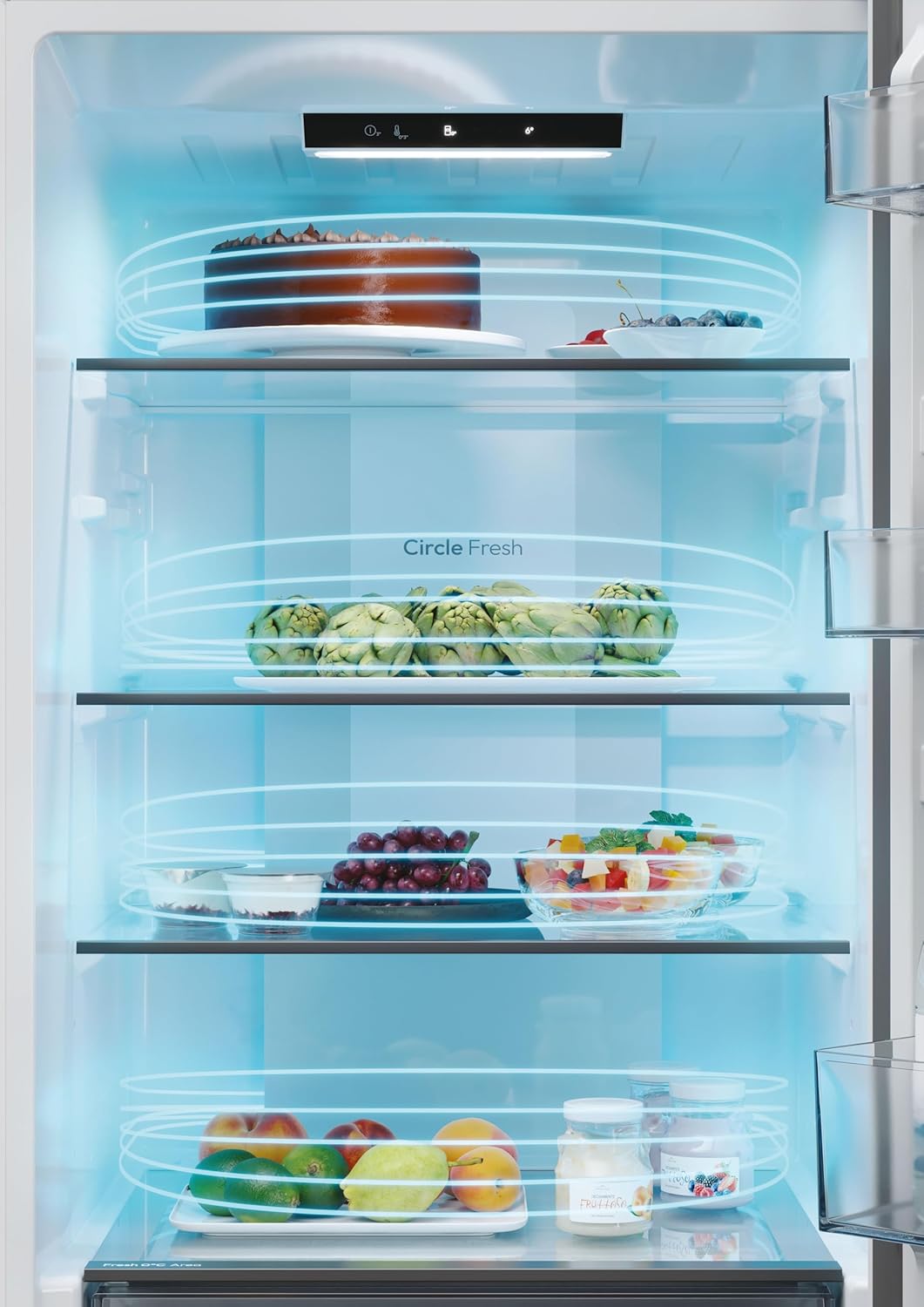 Candy Fresco 300 CNCQ2T618EW Frigorífico Combi, capacidade de 355 L, total sem Frost Circle, gaveta de porta, controlo eletrónico de temperatura, 60 x 185 cm, iluminação LED, porta reversível 38DB,