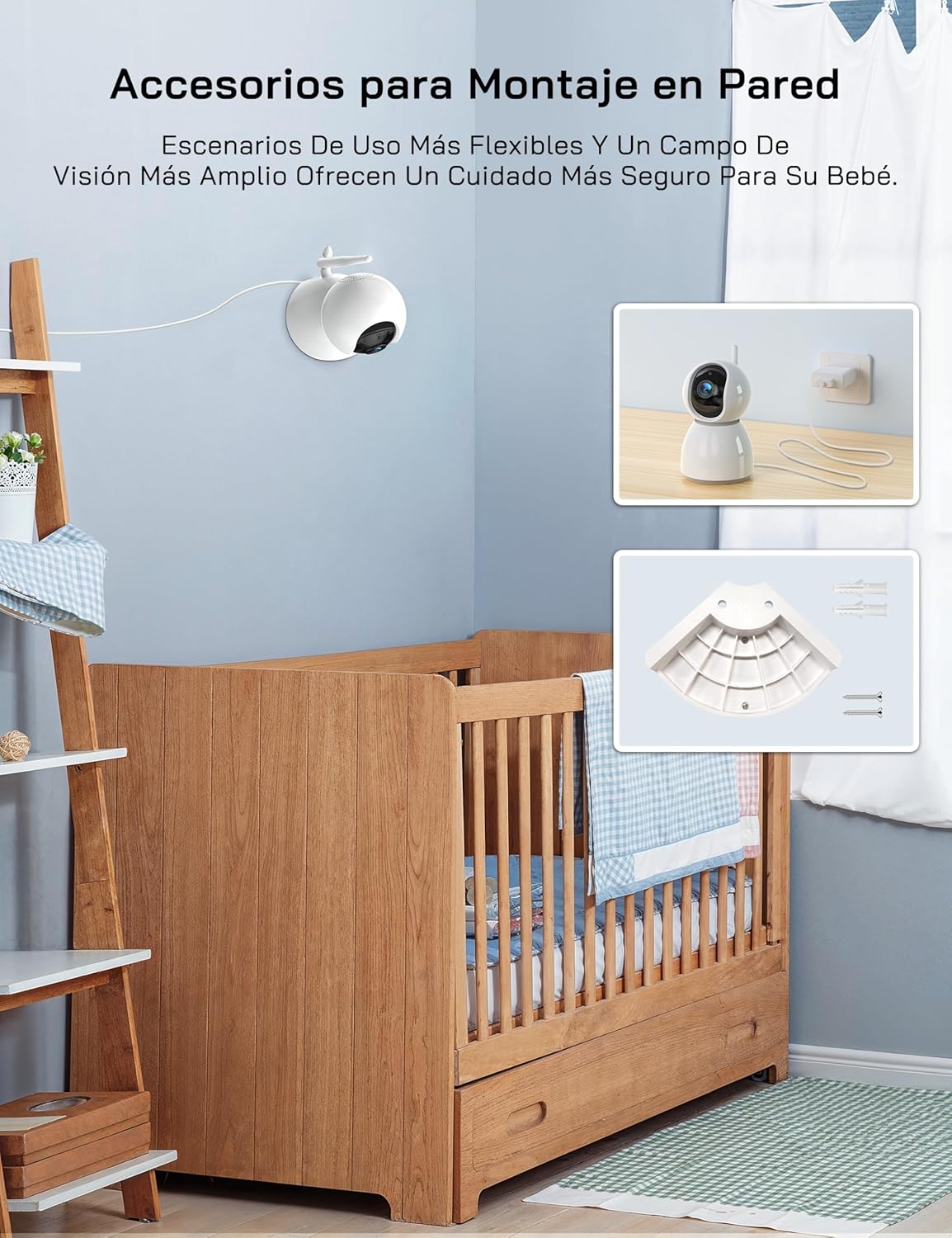 WOLFANG 1080P Camara Vigilancia Bebe con 5" 720P Pantalla, Vigilabebes con Camara con Rotación de 360° y Zoom, Sin WiFi, Visión Nocturna, Comunicación Bidirecciona, Temperatura, Detección de Llanto