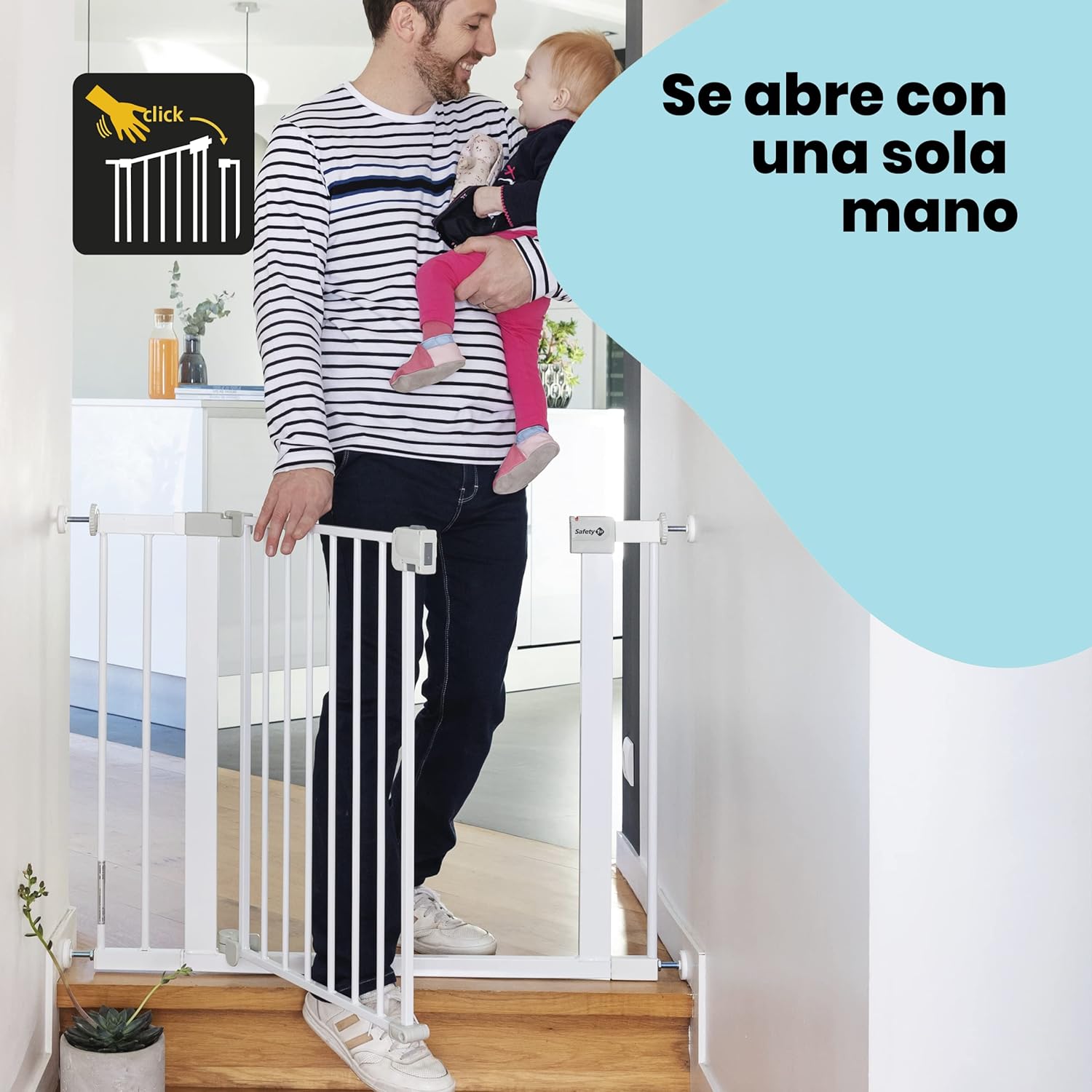 Safety 1st Easy Close Metal Barreira de segurança branca metálica para portas e escadas, porta de segurança de 80 cm até 136 cm com extensões, adequado para bebés, crianças e cães