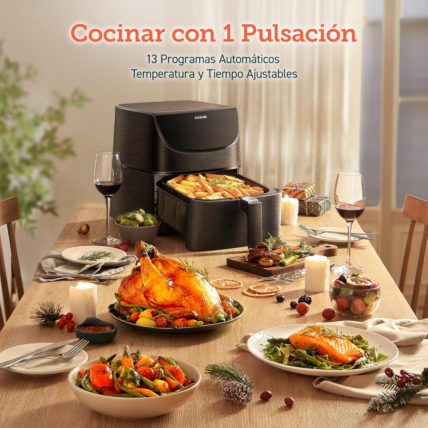 COSORI Fritadeira sem óleo 5,5 l, preto, branco e vermelho