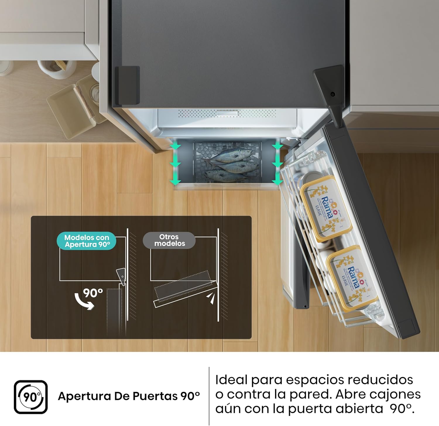 Hisense RB343D4CDE Frigorífico combinado cíclico, 269 l, classe E, largura 55 cm x altura 180 cm, porta reversível, abertura de portas de 90º, iluminação LED, gavetas frutas e legumes, grande