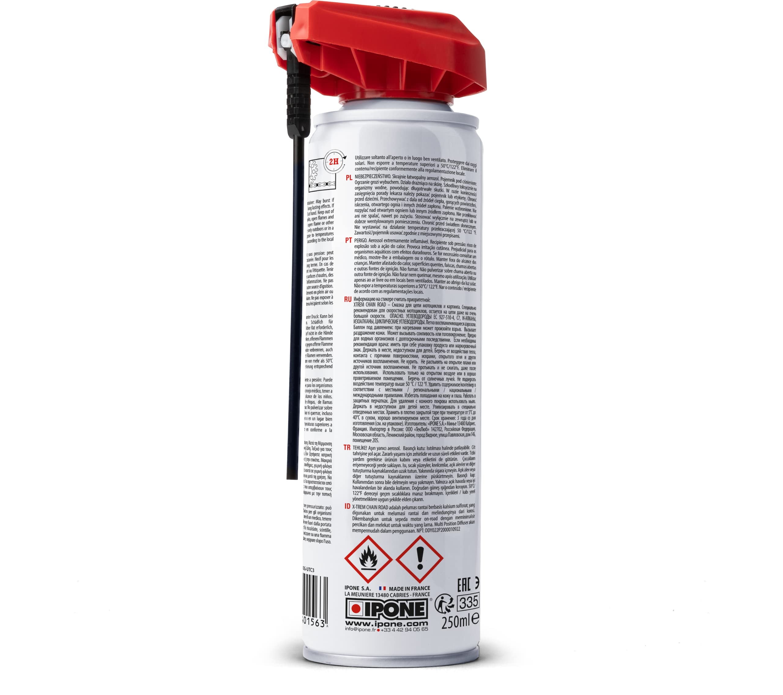 IPONE - Graxa para correntes de motos de estrada X-Trem Chain Road - Longa duração 800 km - Pulverização precisa sem salpicos - Spray com difusor multiposição 250 ml