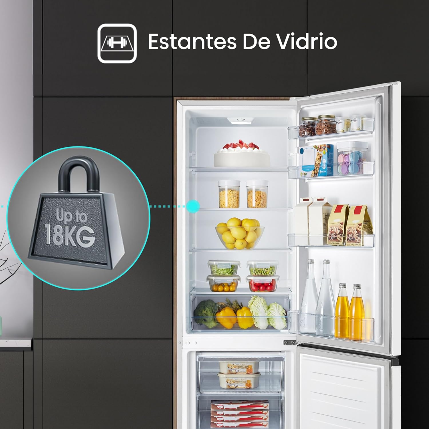Hisense RB343D4CWE Frigoríficos Combi, 269 L, classe E, 55 cm x 180 cm, abertura de portas de 90º, porta reversível, gavetas frutas e legumes, iluminação LED, varanda de grande capacidade, branco