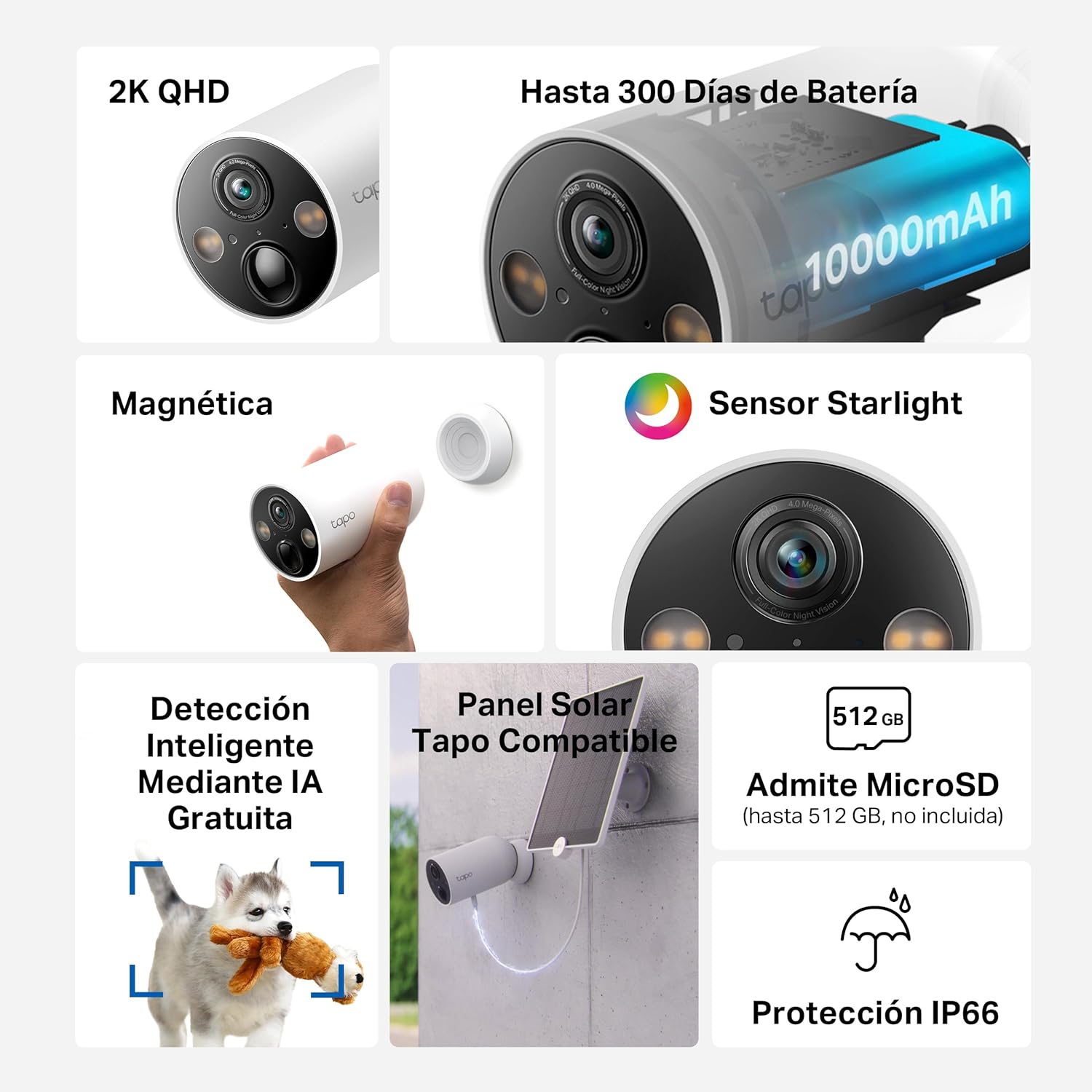 Tapo [2024 novo] C425 - Câmara Wi-Fi de bateria para exterior/interior, 2K QHD, 1000 mAh, IA aprimorada, visão noturna colorida, base magnética, sem necessidade de hub, compatível com Painel solar