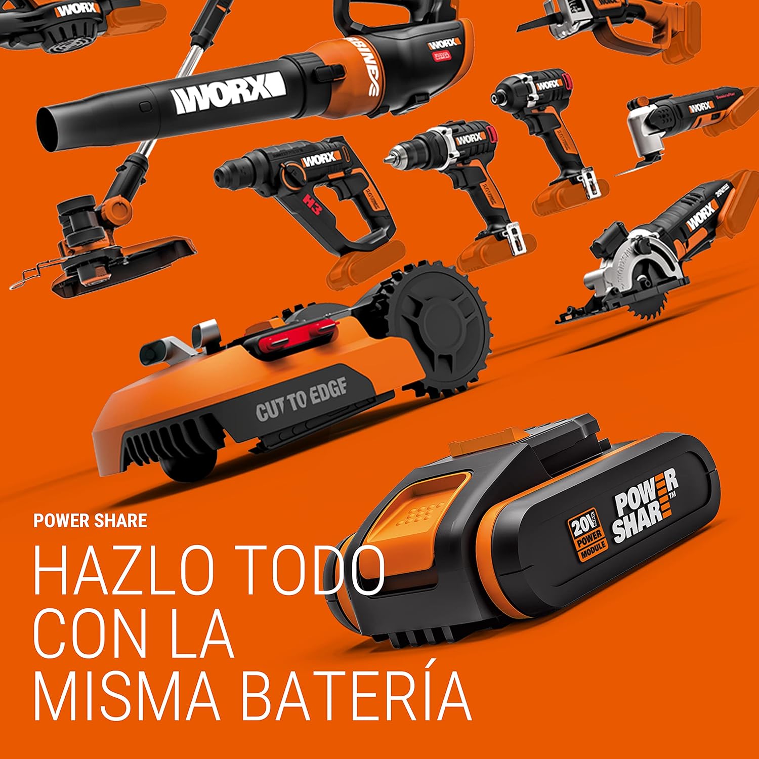WORX Motosserra 20 V | PowerShare | WG322E.9 - Sem bateria, sem carregador, 25 cm