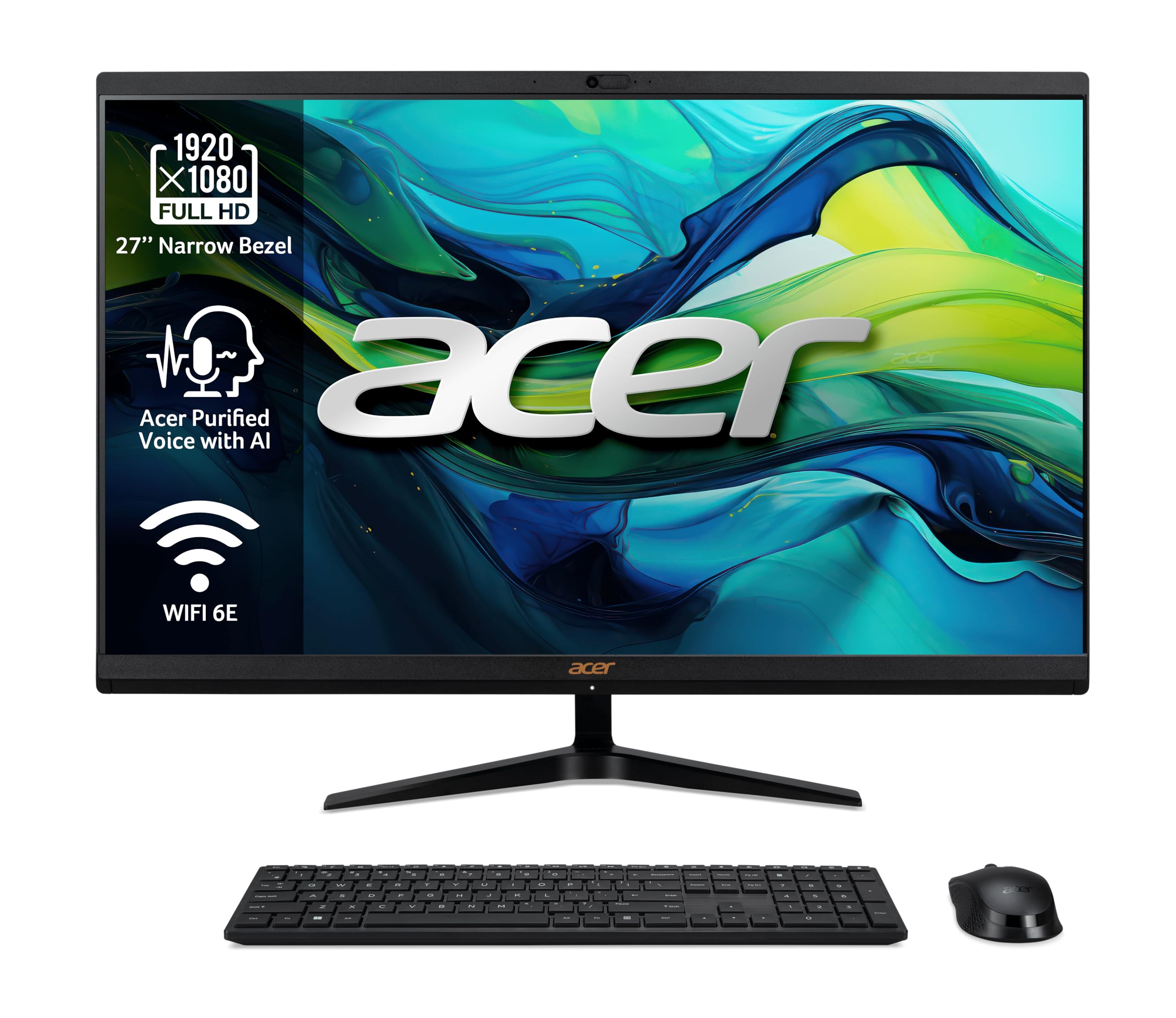 Acer Aspire C24-1800 All in One, monitor FullHD de 24" (Intel Core i5-12450H, 16 GB RAM, 512 GB SSD, Intel Iris Xe Graphics, Windows 11 Home), preto, teclado QWERTY espanhol e rato Sem fios