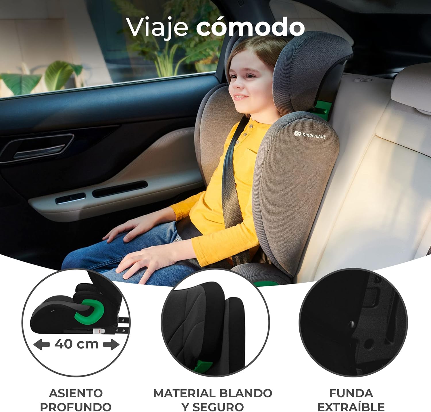 kk Kinderkraft JUNIOR FIX Cadeira carro Isofix, I-SIZE, cadeira carro para bebé e crianças, cinto, universal, grupo 2/3, de 15 a 36 kg, preto