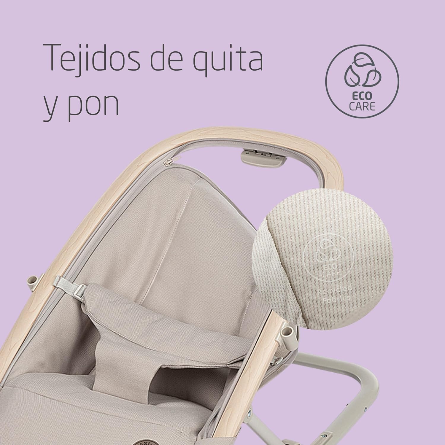 Maxi-Cosi Kori Rede de bebé 2 em 1 com arco de jogos, 0-2 anos, máx.15 kg, baloiço bebé, 3 posições de reclinação uma mão, leve e compacta, arnês fácil, Eco Care, Classic Bege