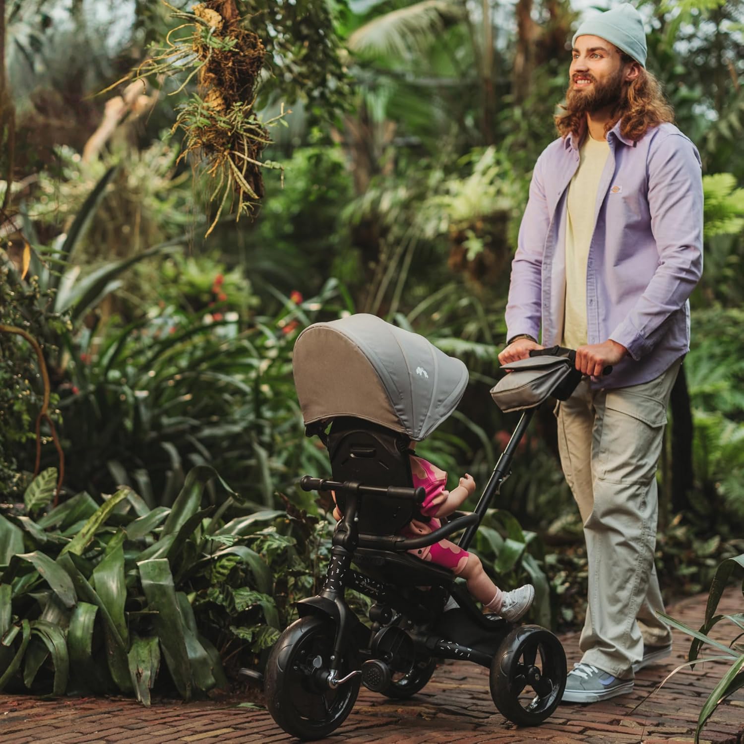 Bebeconfort Windy, Triciclo Evolutivo con Manillar para Padres, 10M-4A, 0-25 kg, Ajustable al Niño, Asiento Cómodo y Reversible, Capota Protectora, Plegado Compacto, Bicicleta Infantil, Tinted Grey