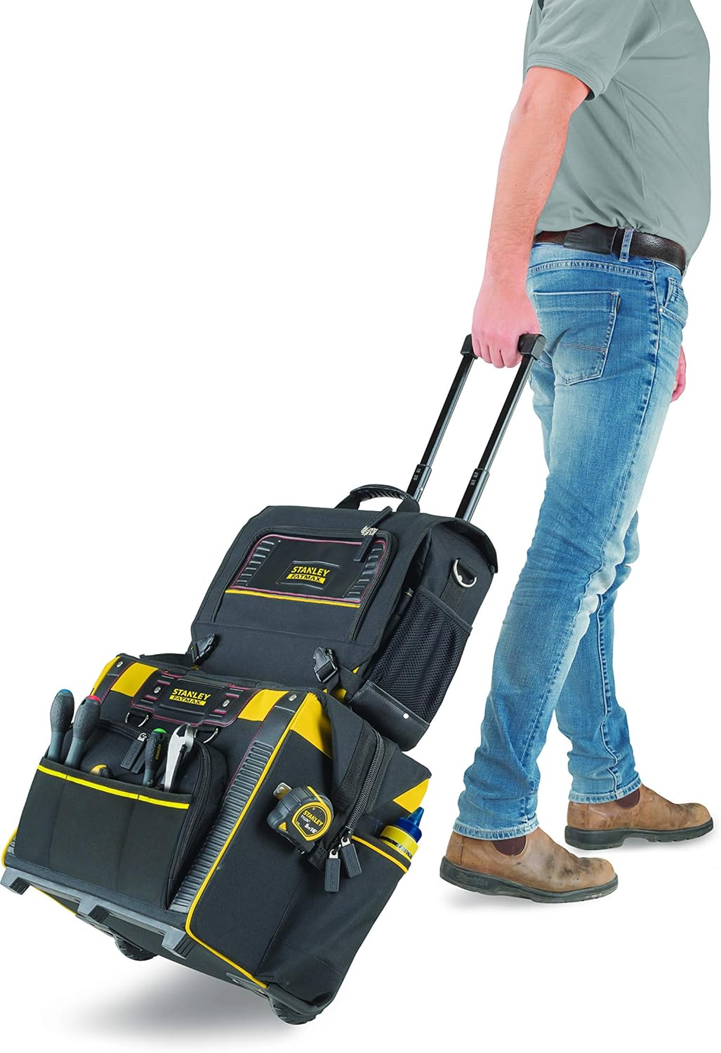 STANLEY FATMAX Mala rígida com rodas, organização ideal para ferramentas, pega telescópica resistente, rodas para transporte fácil, medidas 50 x 36 x 41 cm, FMST1-80148