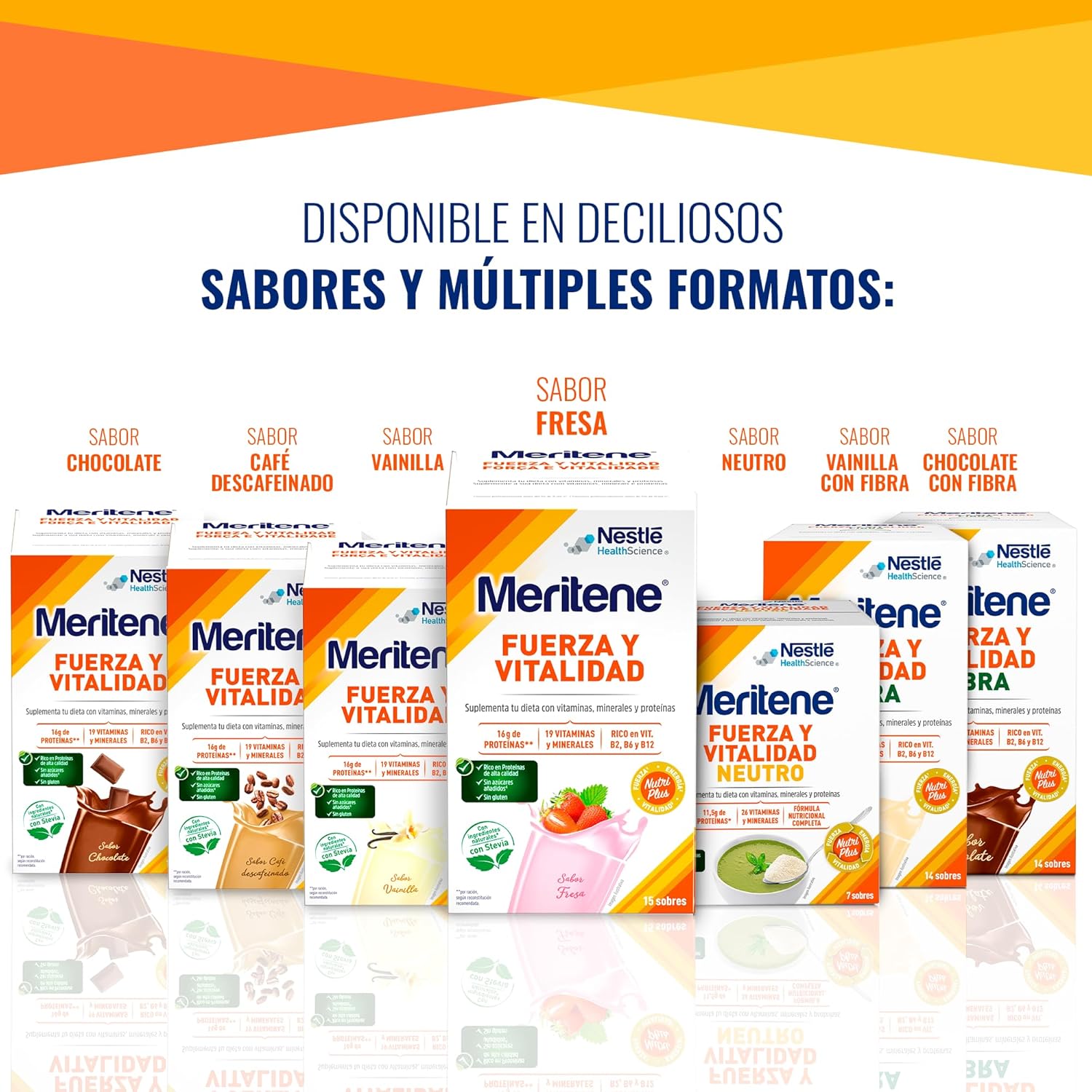Meritene | Fuerza y Vitalidad | Batidos Sabor Vainilla | Fuerza para tus Músculos, Vitalidad para ti | Solución Nutricional para Adultos con Proteínas, Vitaminas y Minerales | 15 Sobres | 450 gr