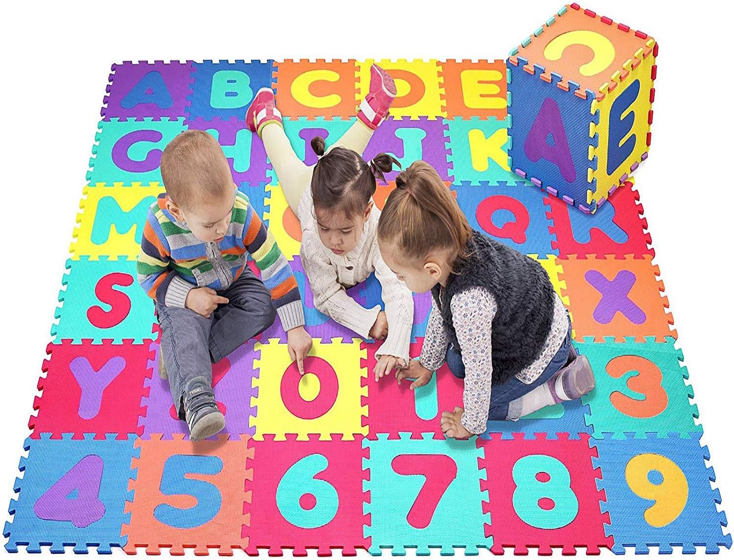 Star Ibaby Tapete puzzle bebé 36 peças - 195 x 195 cm - Espuma XPE ecológica - não tóxica - modelo de letras/números.