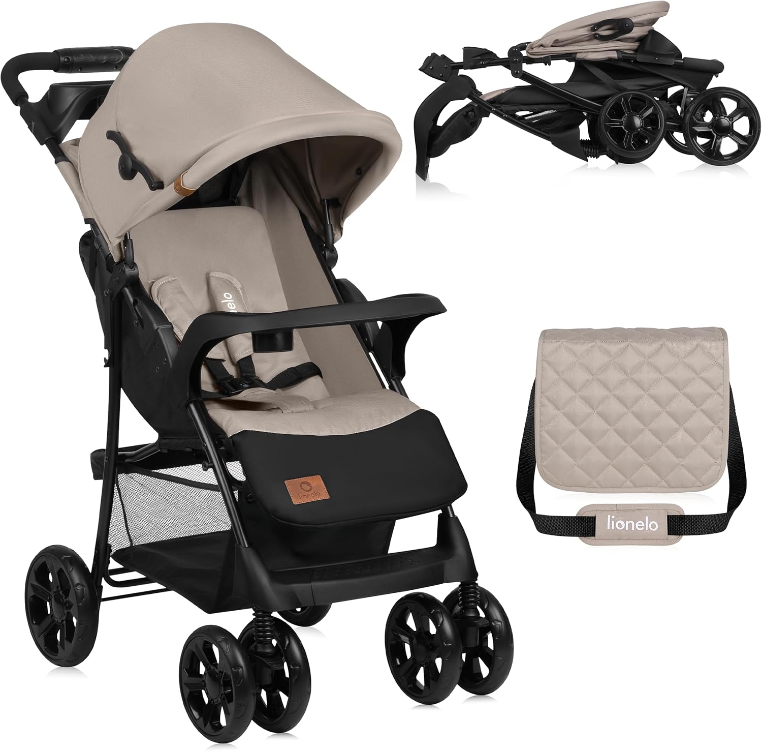 LIONELO Emma Plus Carrinho de passeio até 15 kg 6-36 M encosto ajustável cinto de segurança de 5 pontos capuz profundo organizador para pais